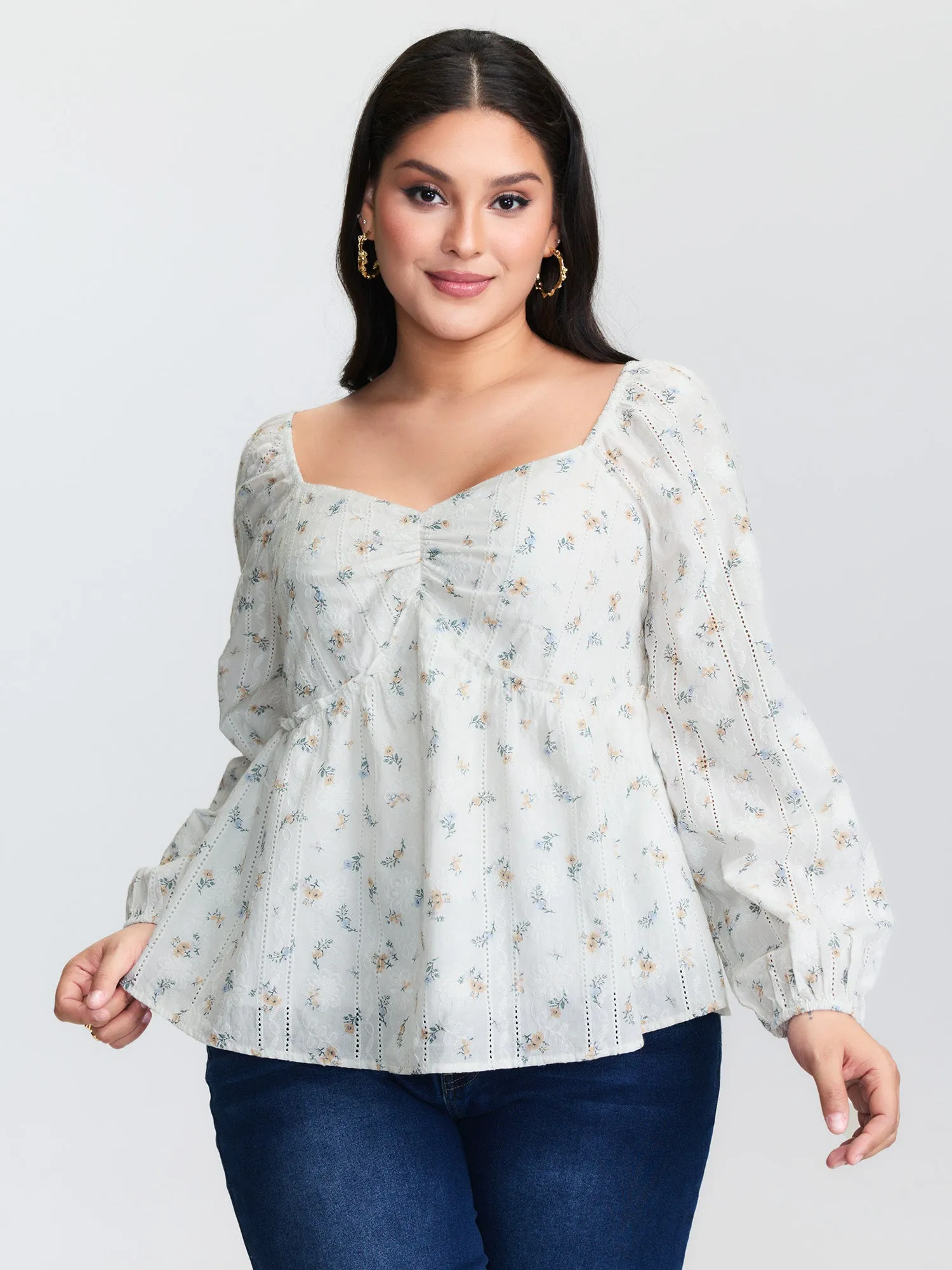 Floral Sweetheart Neckline Ruched Blouse sold by Bloomchic