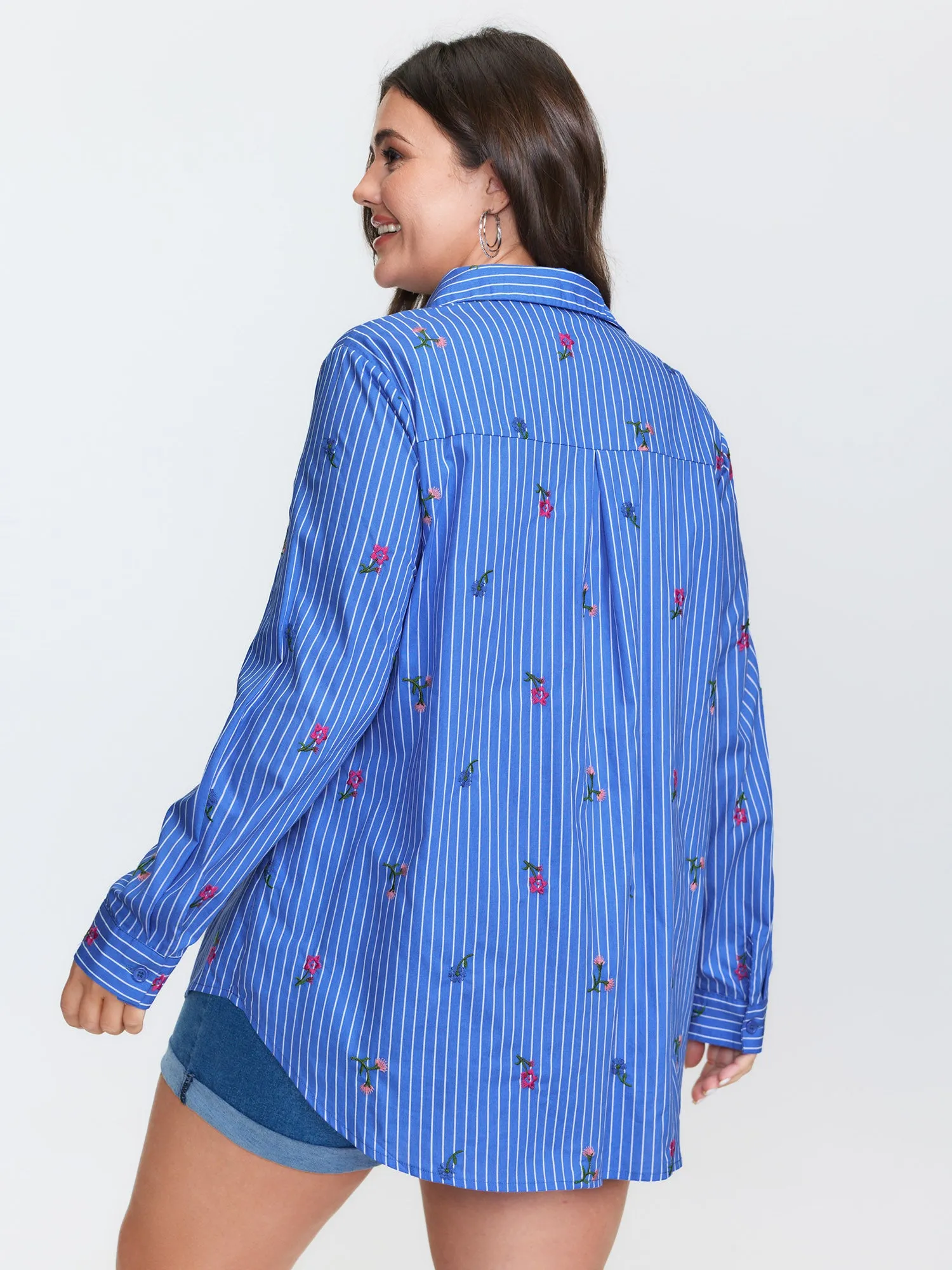 Floral Embroidered Striped Button-Down Shirt sold by Bloomchic product image thumbnail 4