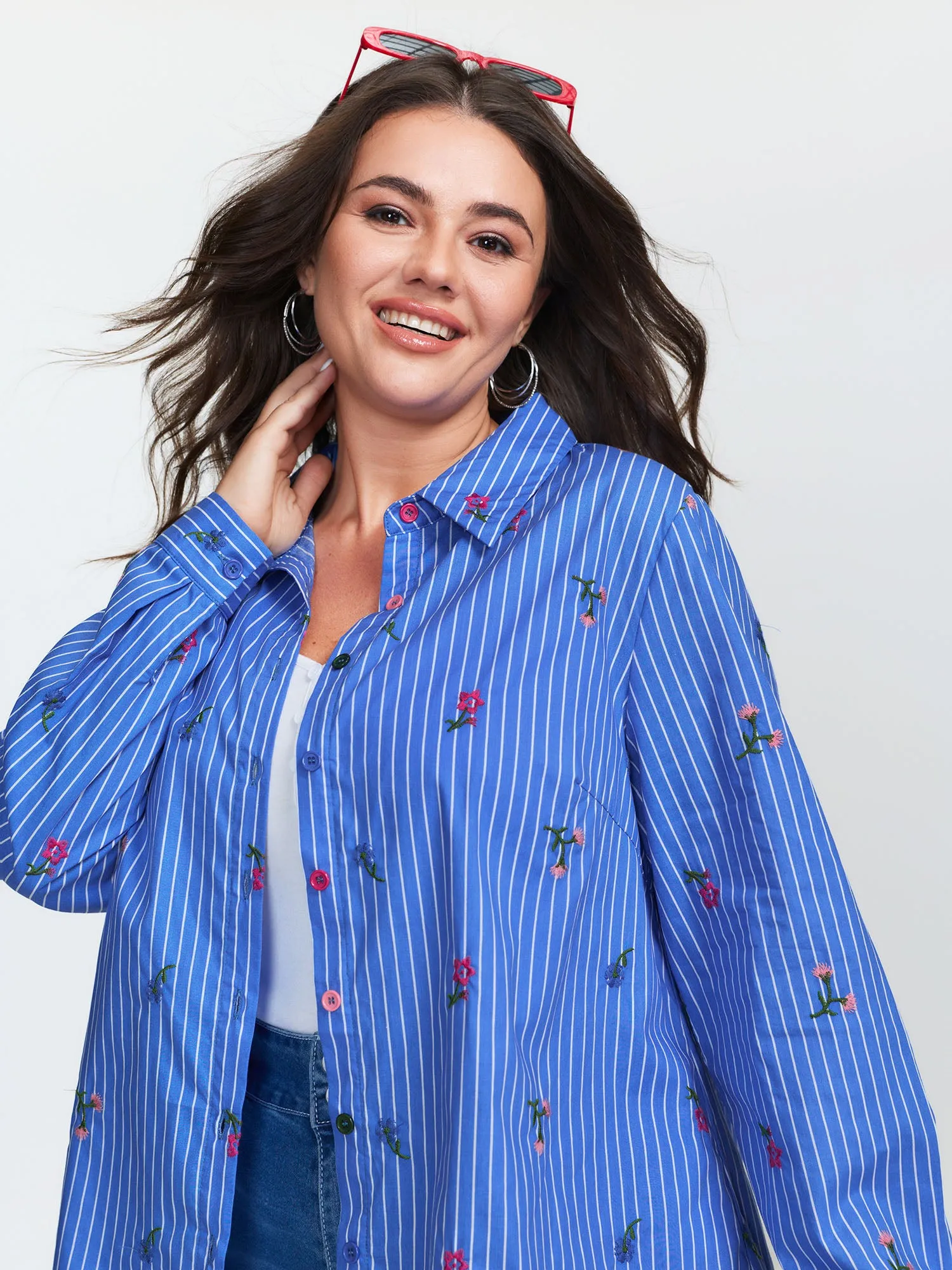 Floral Embroidered Striped Button-Down Shirt sold by Bloomchic product image thumbnail 3