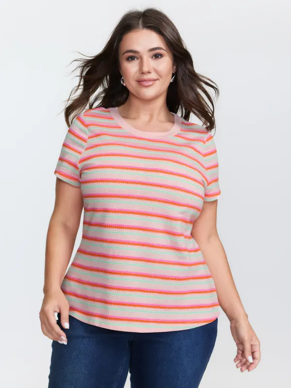 Striped Stretchy Round Neck T-Shirt sold by Bloomchic