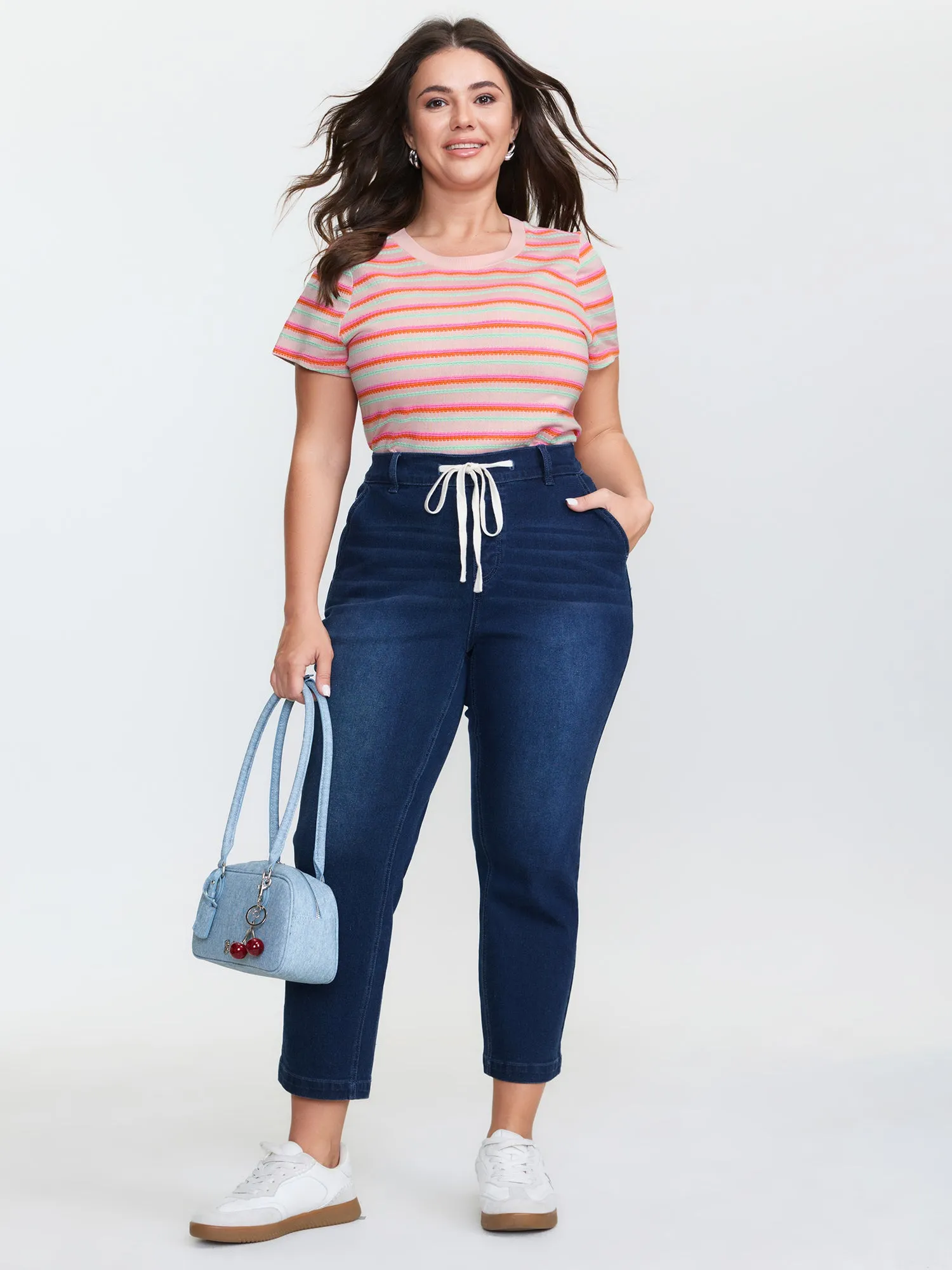 Striped Stretchy Round Neck T-Shirt sold by Bloomchic product image thumbnail 2