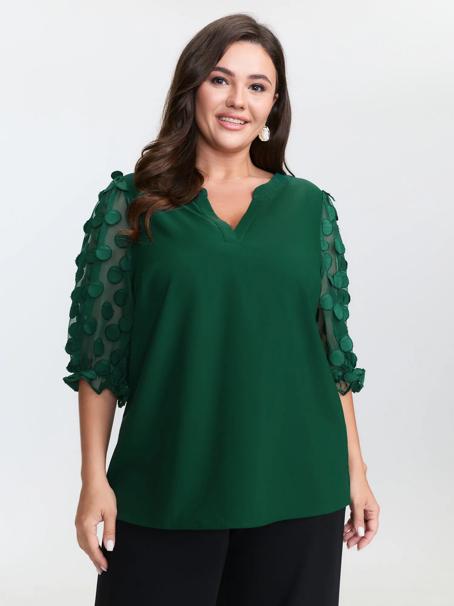 Textured Sleeve Notched Collar Blouse sold by Bloomchic product image thumbnail 2