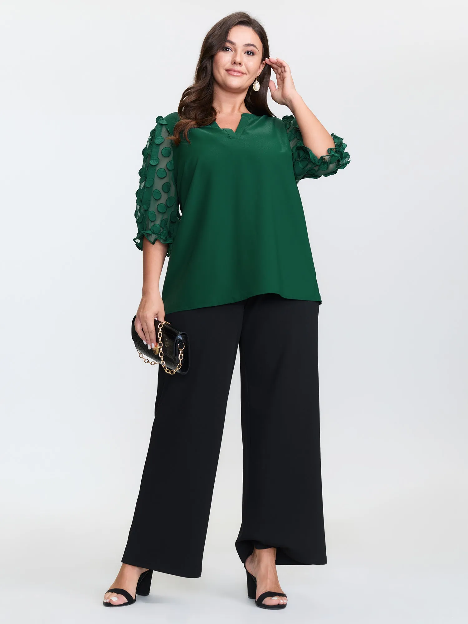 Textured Sleeve Notched Collar Blouse sold by Bloomchic product image thumbnail 3