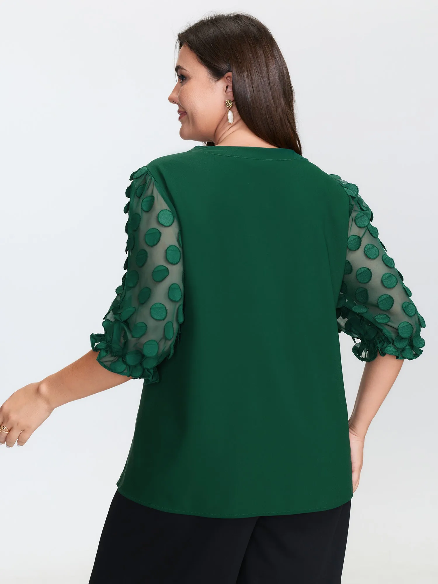 Textured Sleeve Notched Collar Blouse sold by Bloomchic product image thumbnail 4