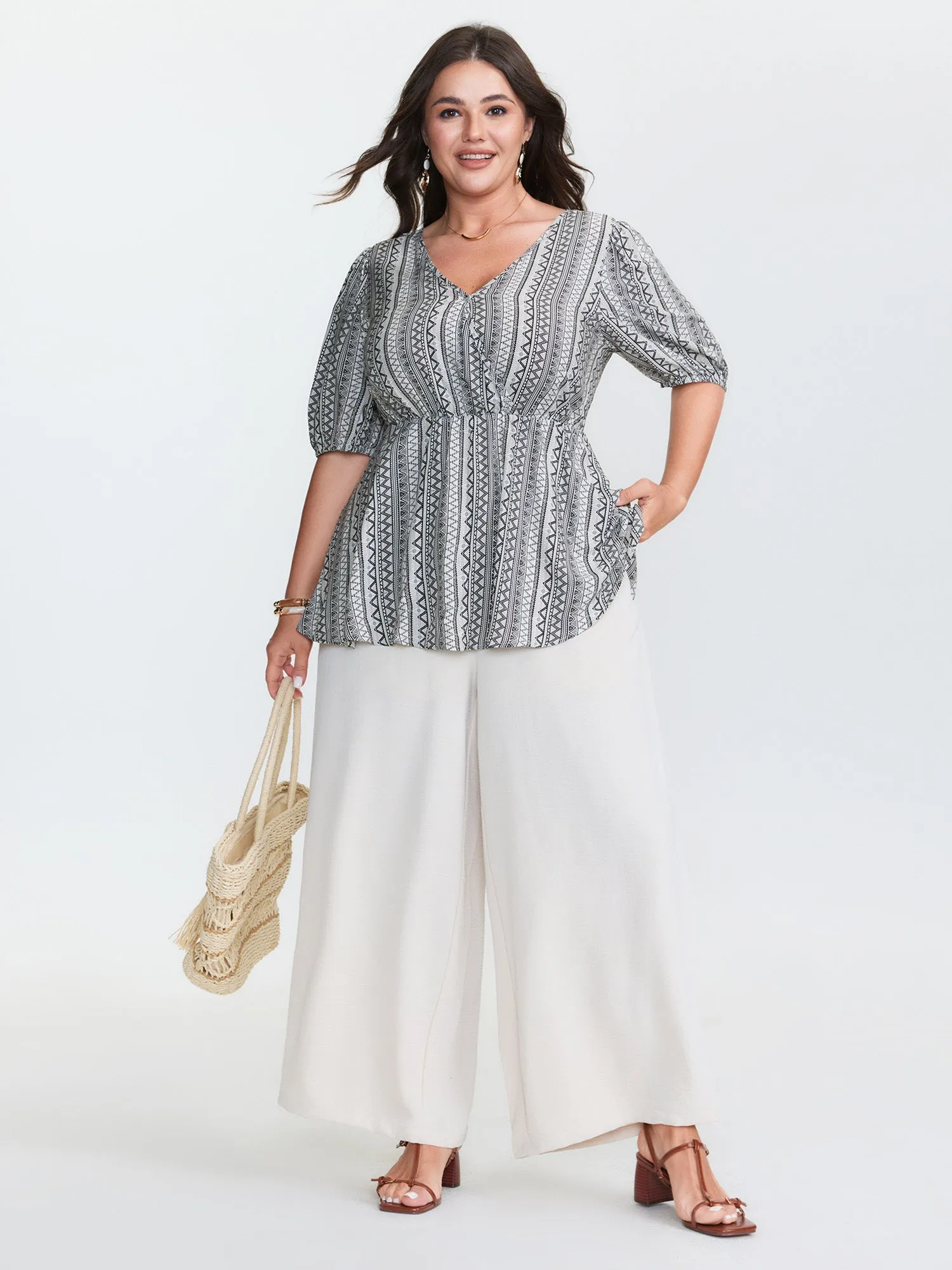 Geometric Print Back-Tie Blouse sold by Bloomchic product image thumbnail 3