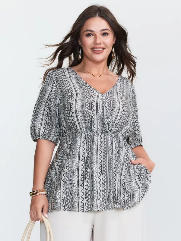 Geometric Print Back-Tie Blouse sold by Bloomchic