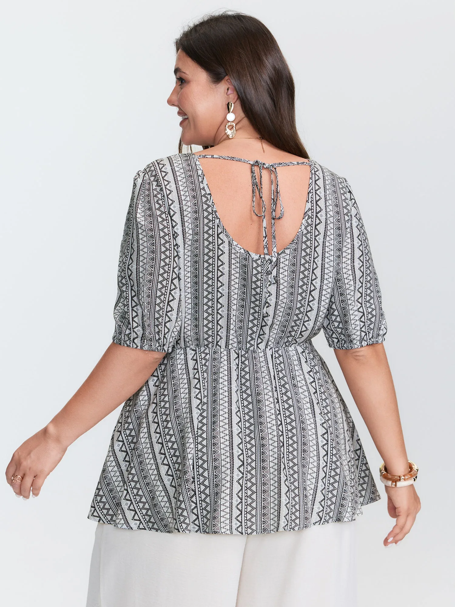 Geometric Print Back-Tie Blouse sold by Bloomchic product image thumbnail 2