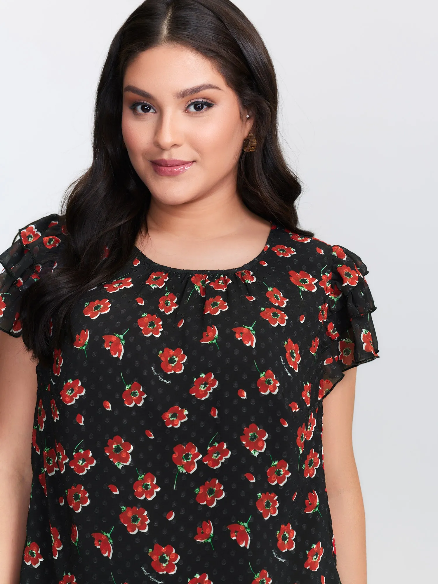 Floral Print Ruffled Sleeve Textured Blouse sold by Bloomchic product image thumbnail 2