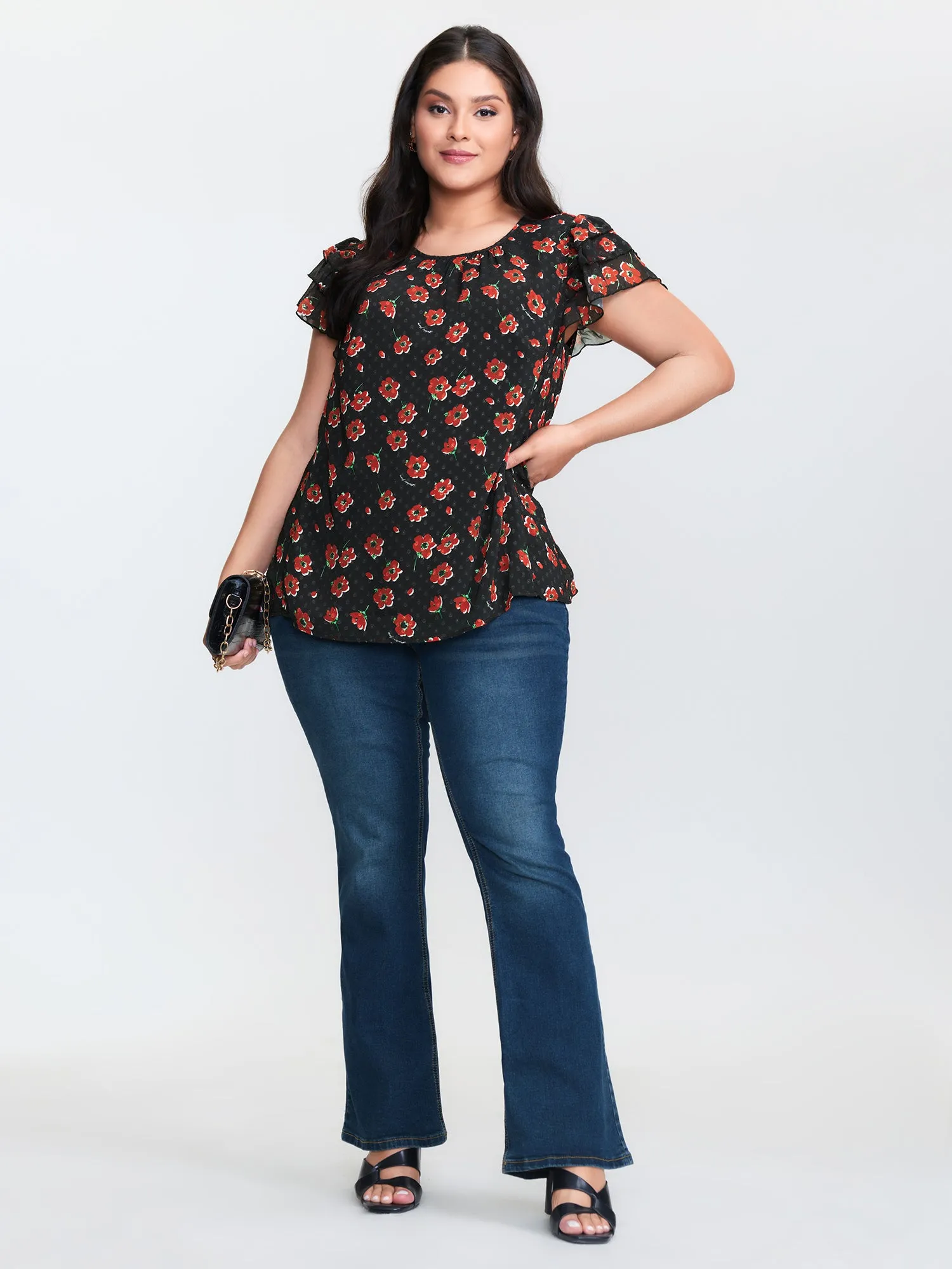 Floral Print Ruffled Sleeve Textured Blouse sold by Bloomchic product image thumbnail 3