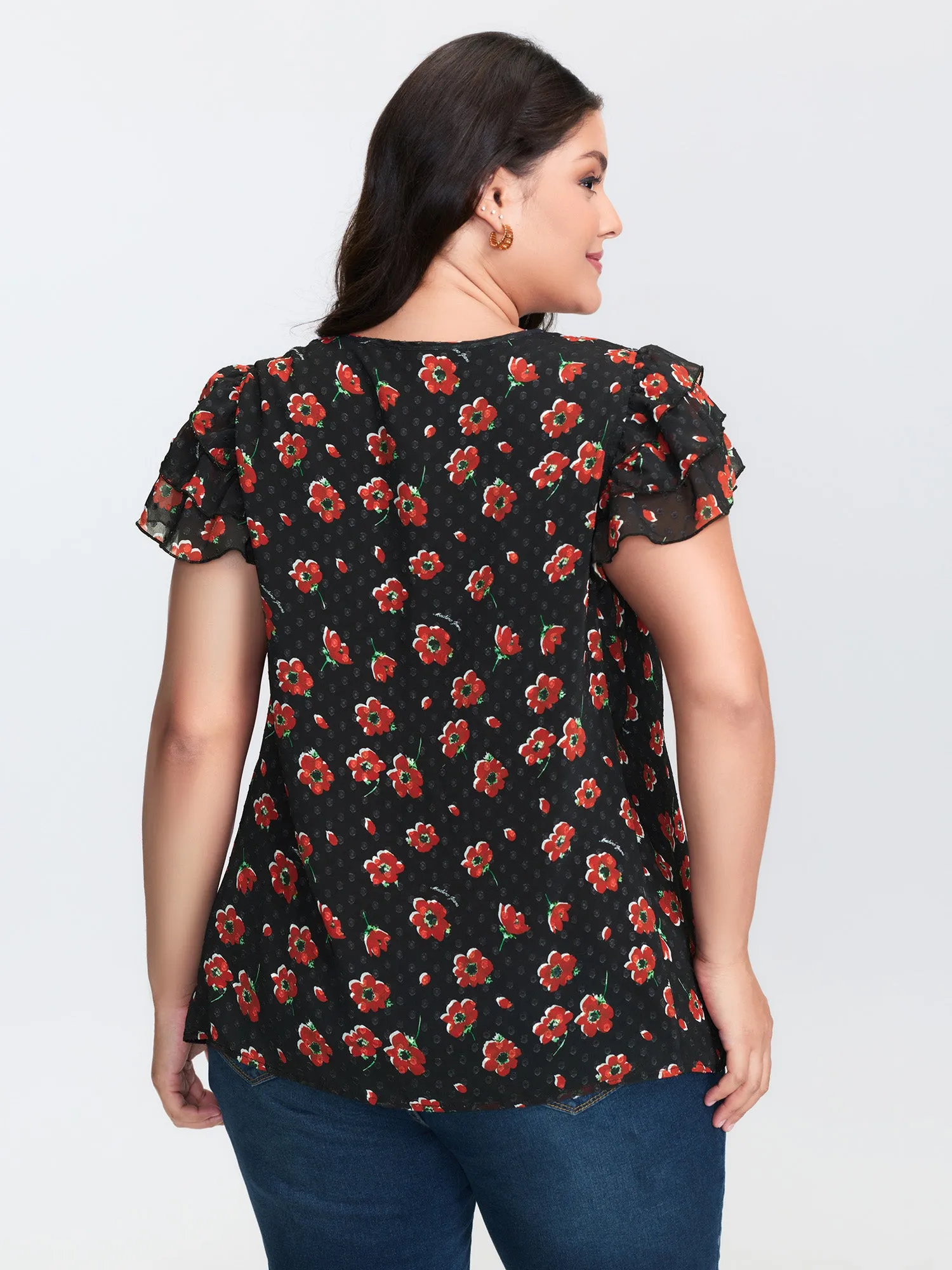 Floral Print Ruffled Sleeve Textured Blouse sold by Bloomchic product image thumbnail 4