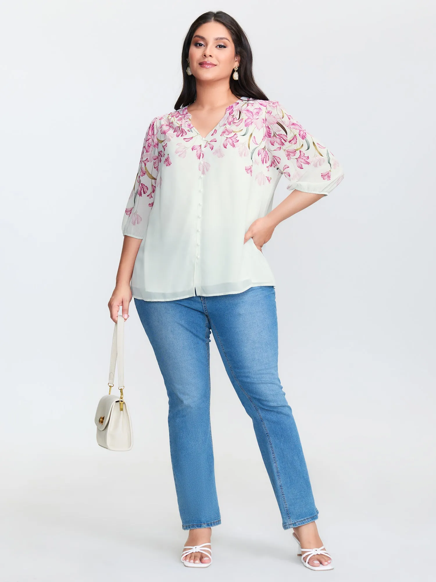Floral Print Layered Notched Collar Blouse sold by Bloomchic product image thumbnail 2