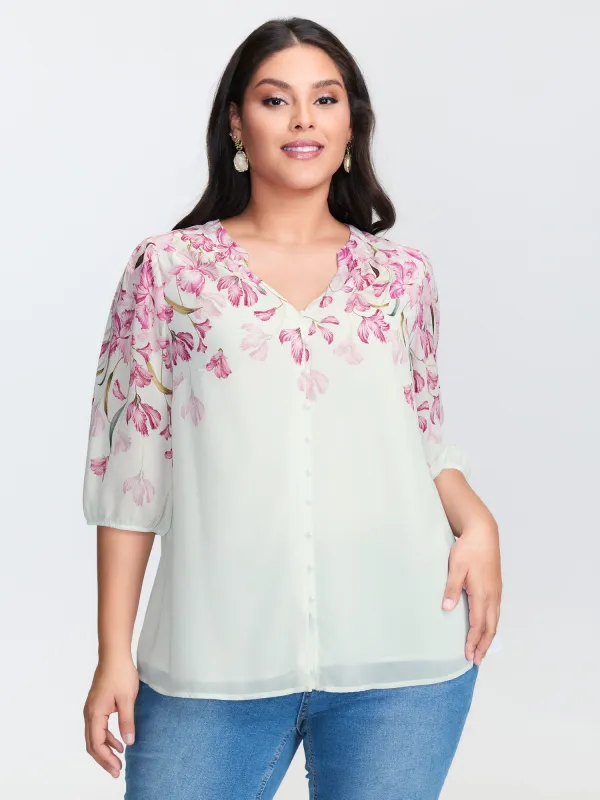 Floral Print Layered Notched Collar Blouse sold by Bloomchic