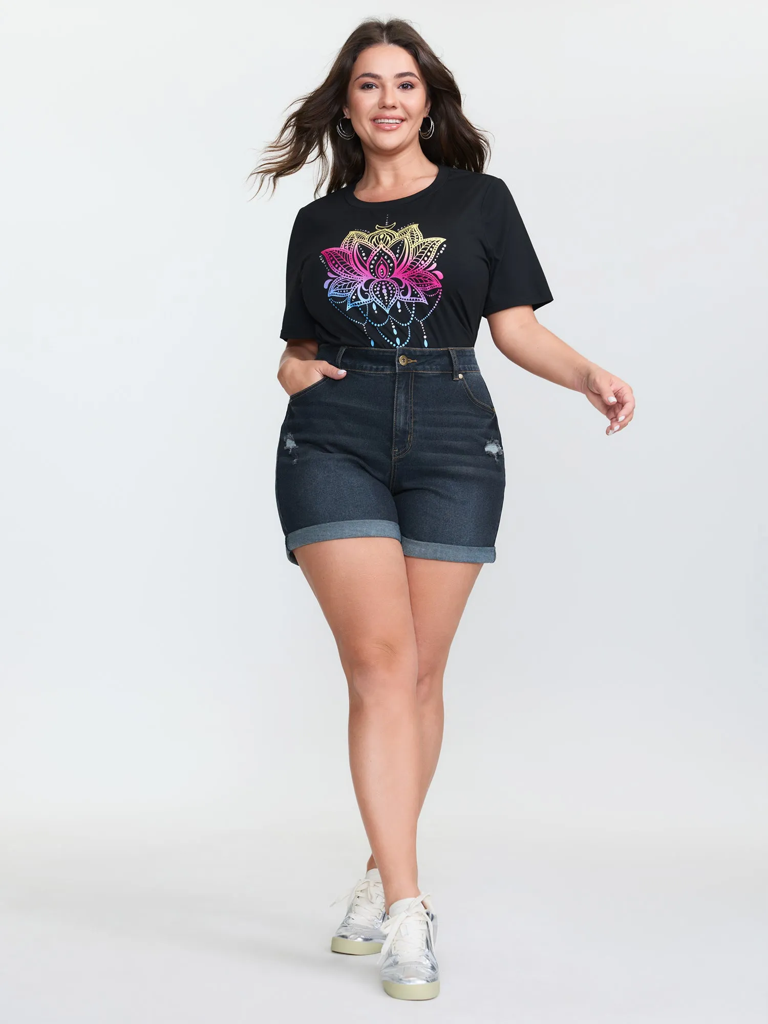 Embroidered Straight-Leg Denim Shorts sold by Bloomchic product image thumbnail 2