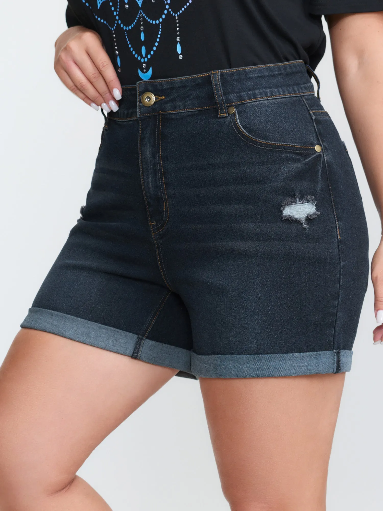 Embroidered Straight-Leg Denim Shorts sold by Bloomchic