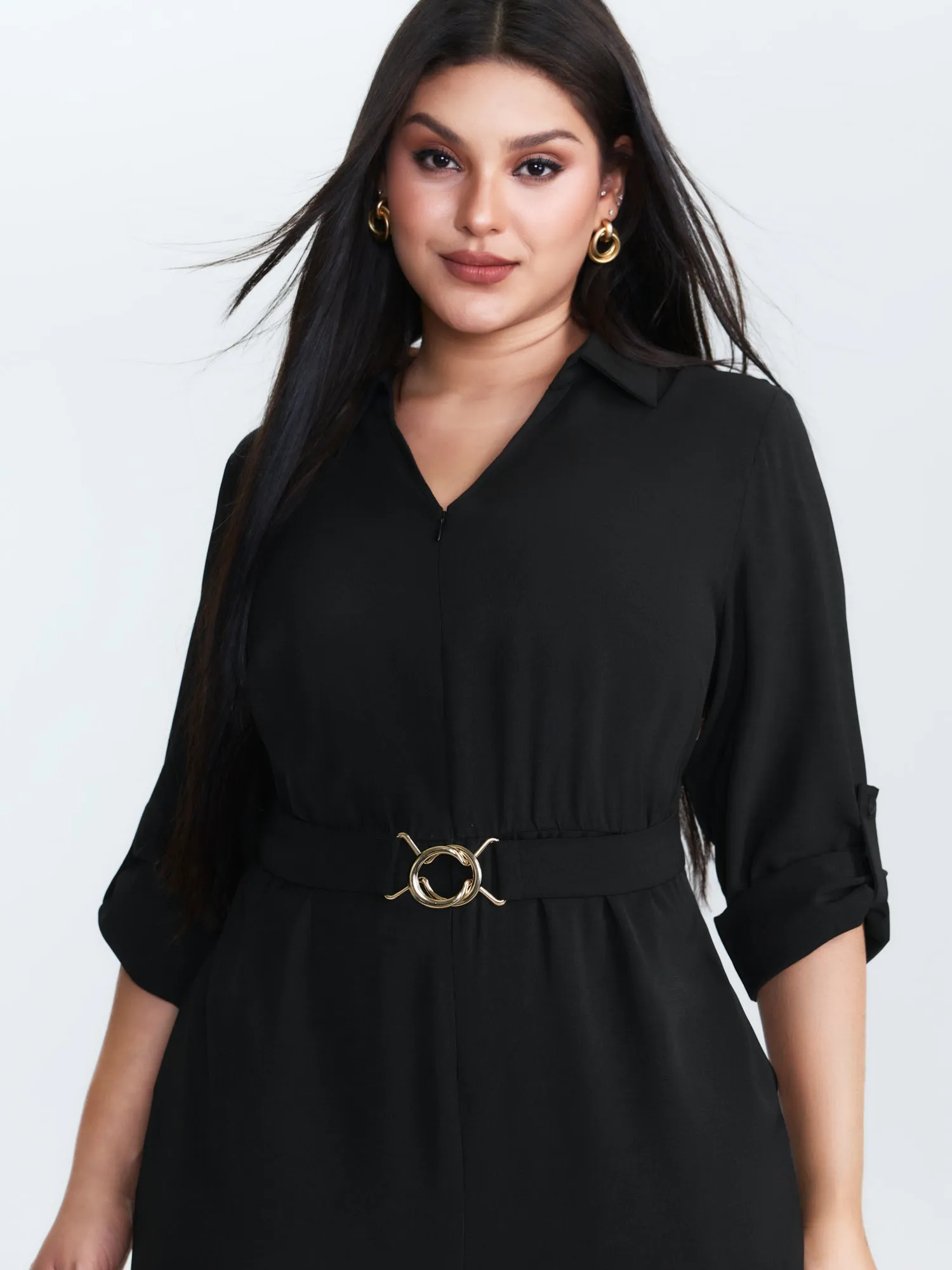 Belted Collar Stretchy Waist Jumpsuit sold by Bloomchic product image thumbnail 2