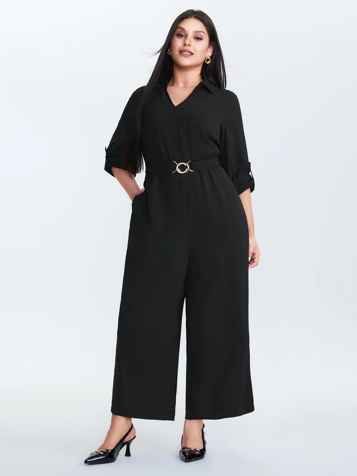 Belted Collar Stretchy Waist Jumpsuit sold by Bloomchic product image thumbnail 3