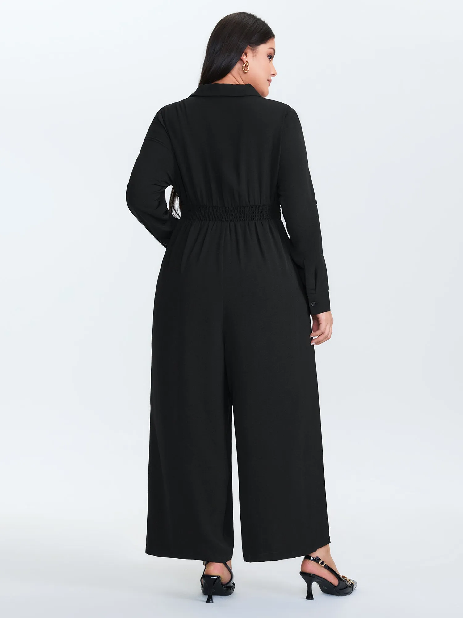Belted Collar Stretchy Waist Jumpsuit sold by Bloomchic product image thumbnail 4