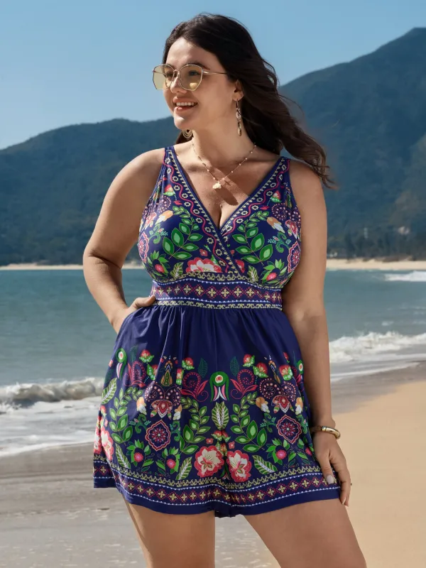 Tropical Print Pockets One-Piece Swimsuit sold by Bloomchic