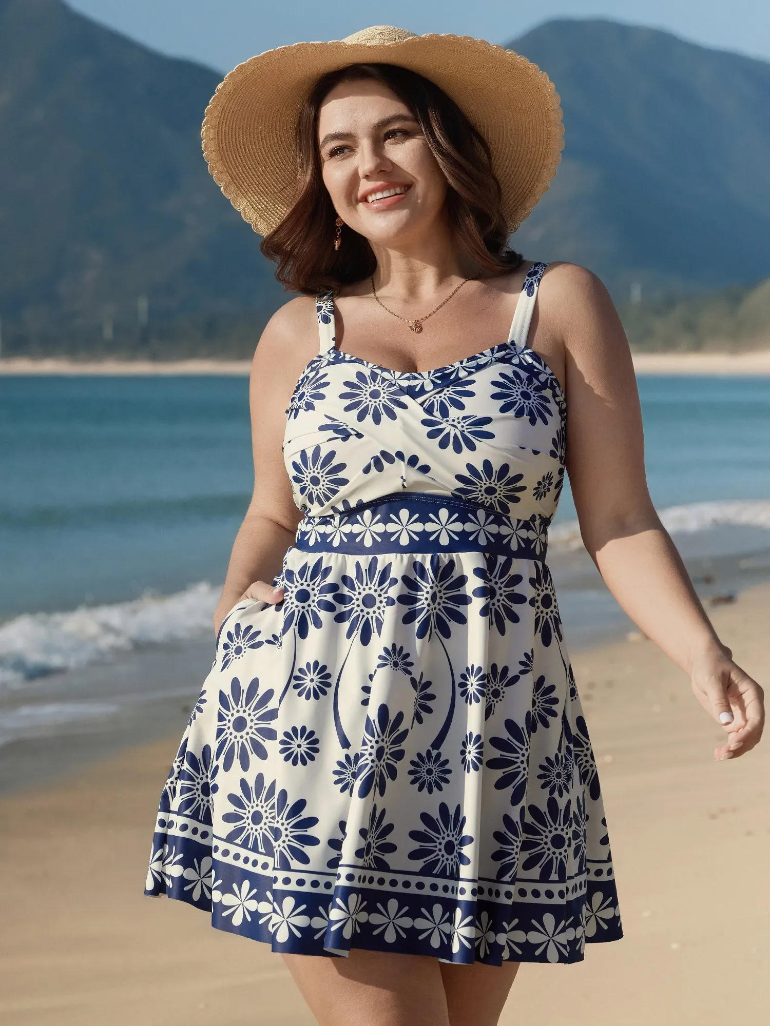 Floral Print Pockets Twist Swim Dress sold by Bloomchic