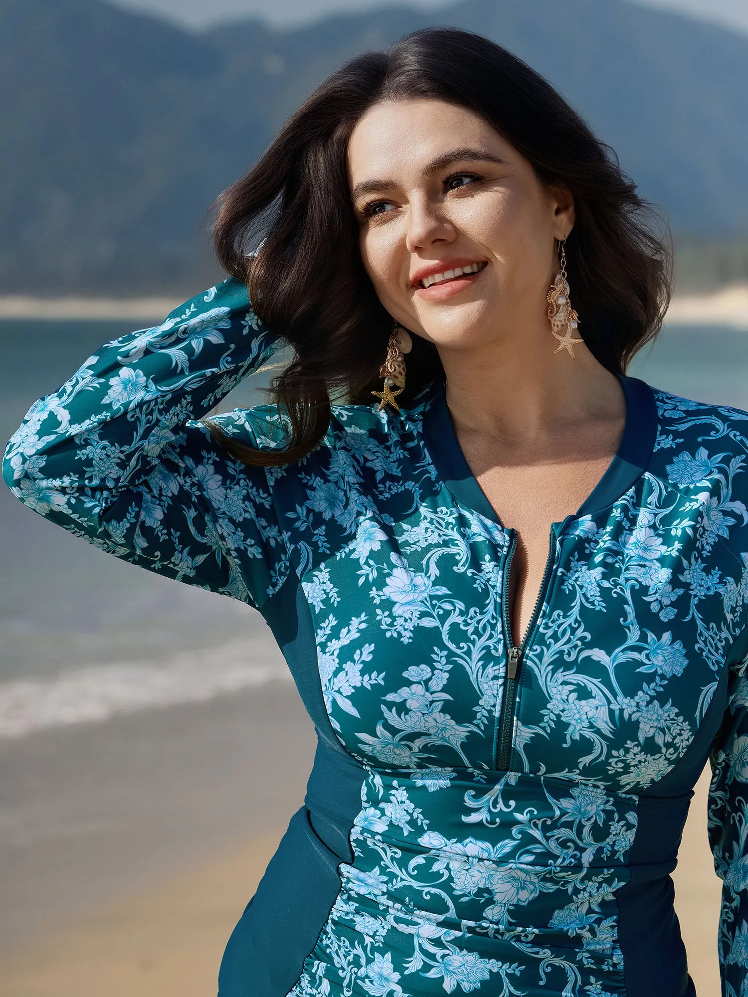 Floral Print Zipper Front One-Piece Swimsuit sold by Bloomchic product image thumbnail 2