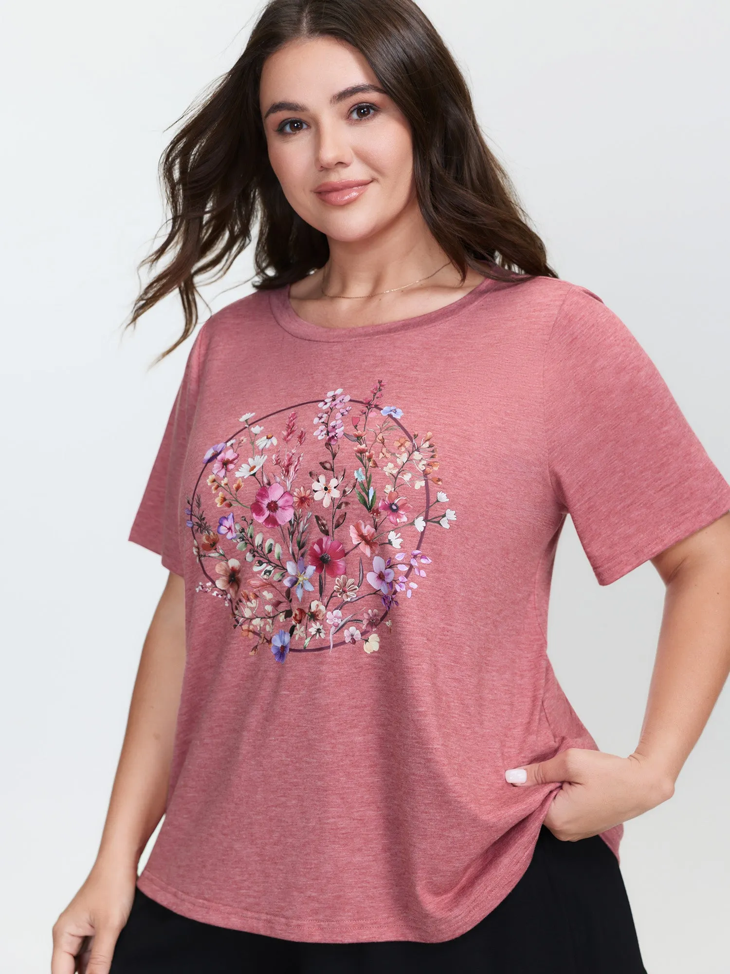 Supersoft Floral Print Round Neck T-Shirt sold by Bloomchic product image thumbnail 2