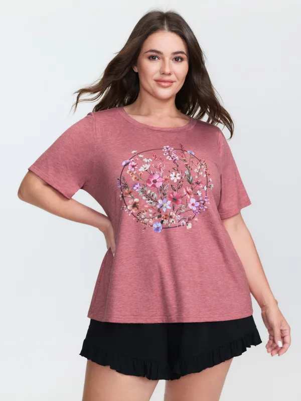 Supersoft Floral Print Round Neck T-Shirt sold by Bloomchic