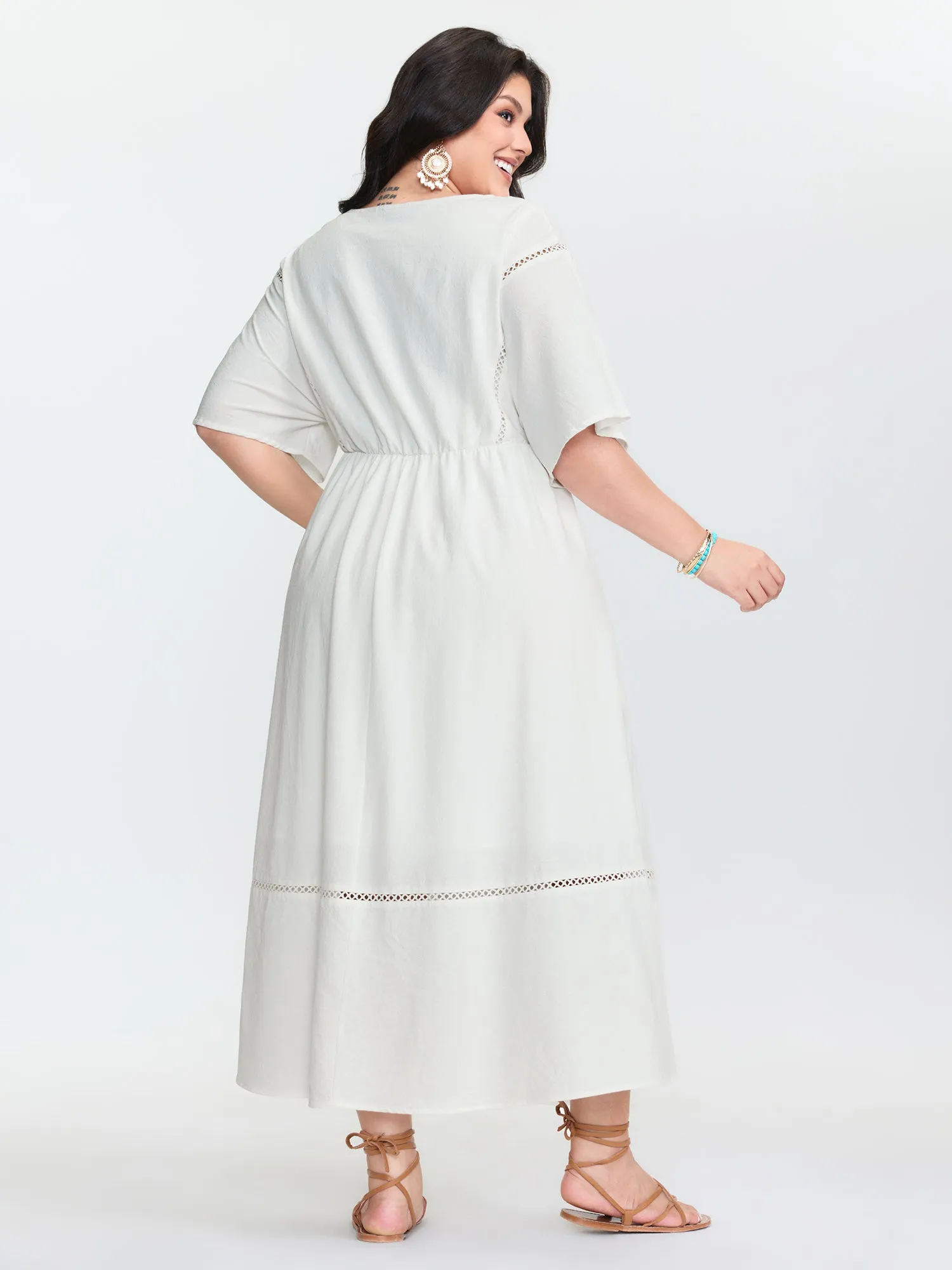 Cotton Lace Trim V-Neck Pockets Maxi Dress sold by Bloomchic product image thumbnail 4