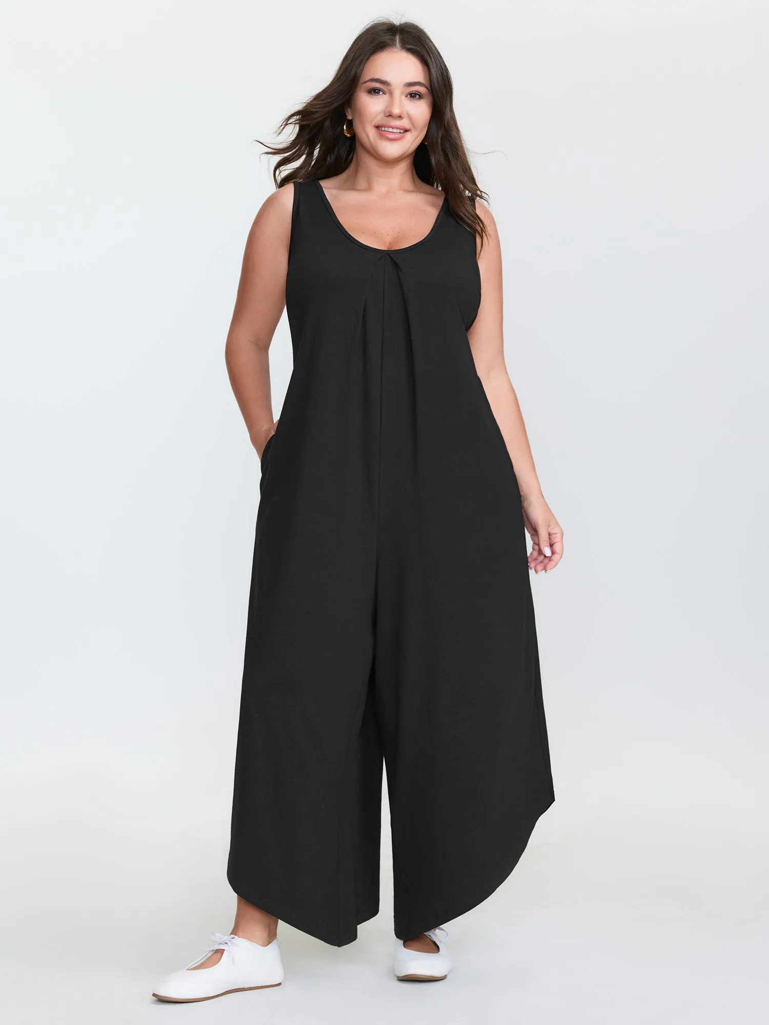 Cotton Stretchy V-Neck Pocket Jumpsuit sold by Bloomchic