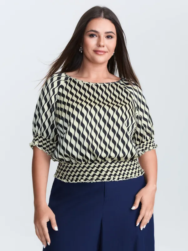 Geometric Stripes Stretchy Hem Blouse sold by Bloomchic