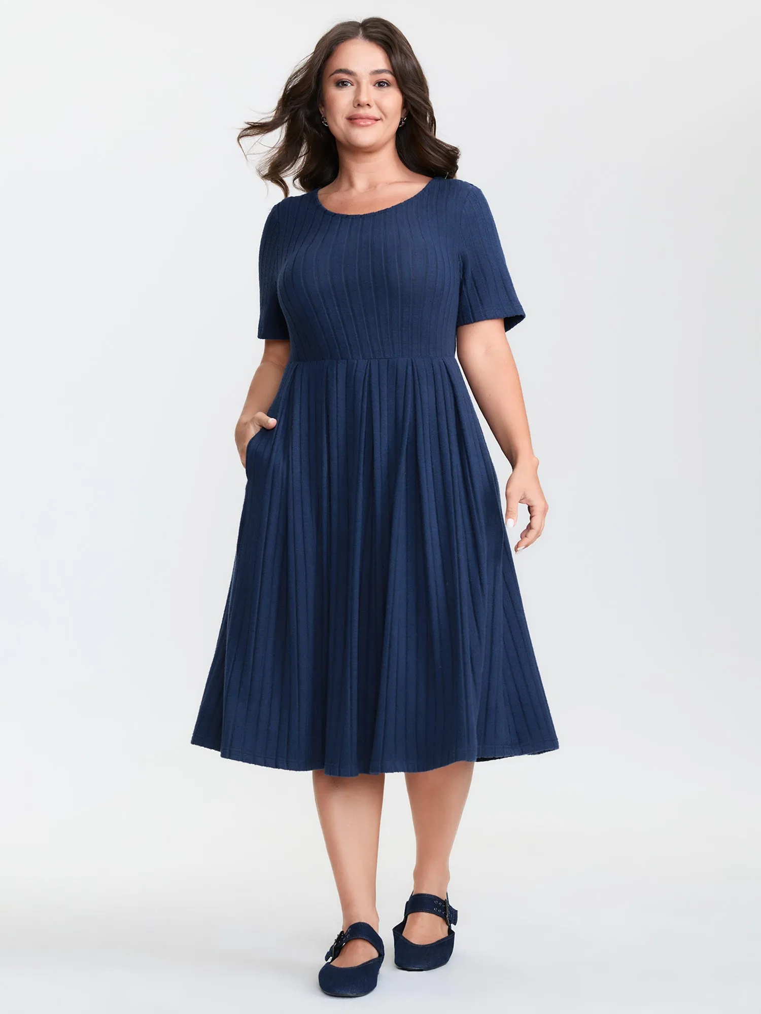 Stretchy Textured Round Neck Mini Dress sold by Bloomchic product image thumbnail 3