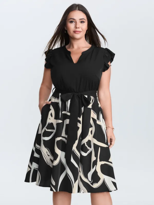 Geometric Print Color Contrast Mini Dress made by Bloomchic