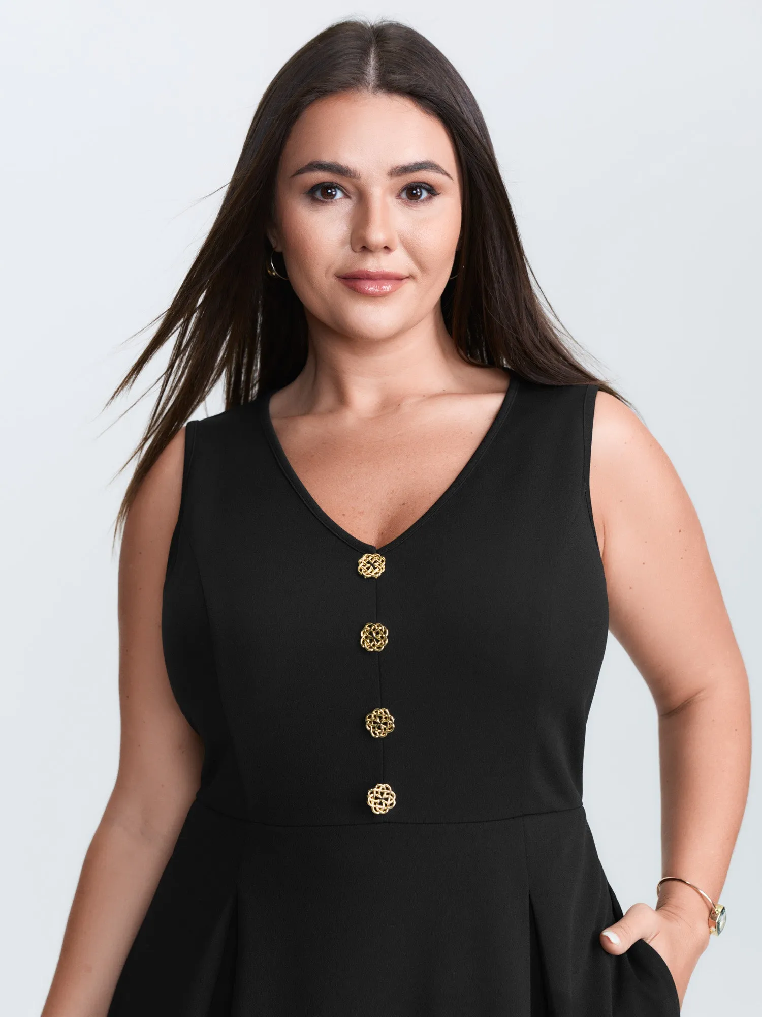 Floral Gold Button Pleated Midi Dress sold by Bloomchic product image thumbnail 2