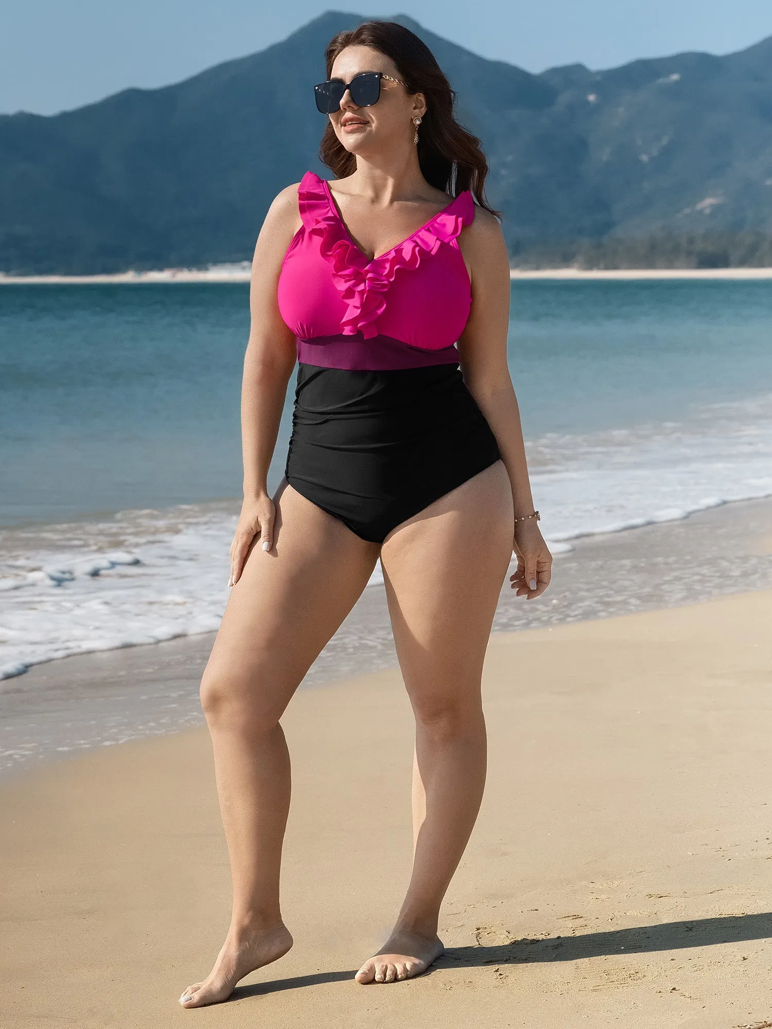 Color Contrast Ruffled Trim One-Piece Swimsuit sold by Bloomchic product image thumbnail 3