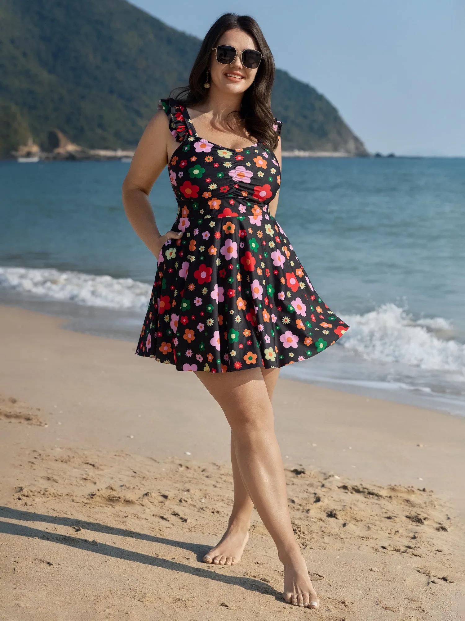 Anti-Float Tie Floral Pattern Swim Dress sold by Bloomchic product image thumbnail 3