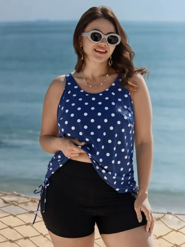 Polka Dots Side Drawstring Swim Top made by Bloomchic