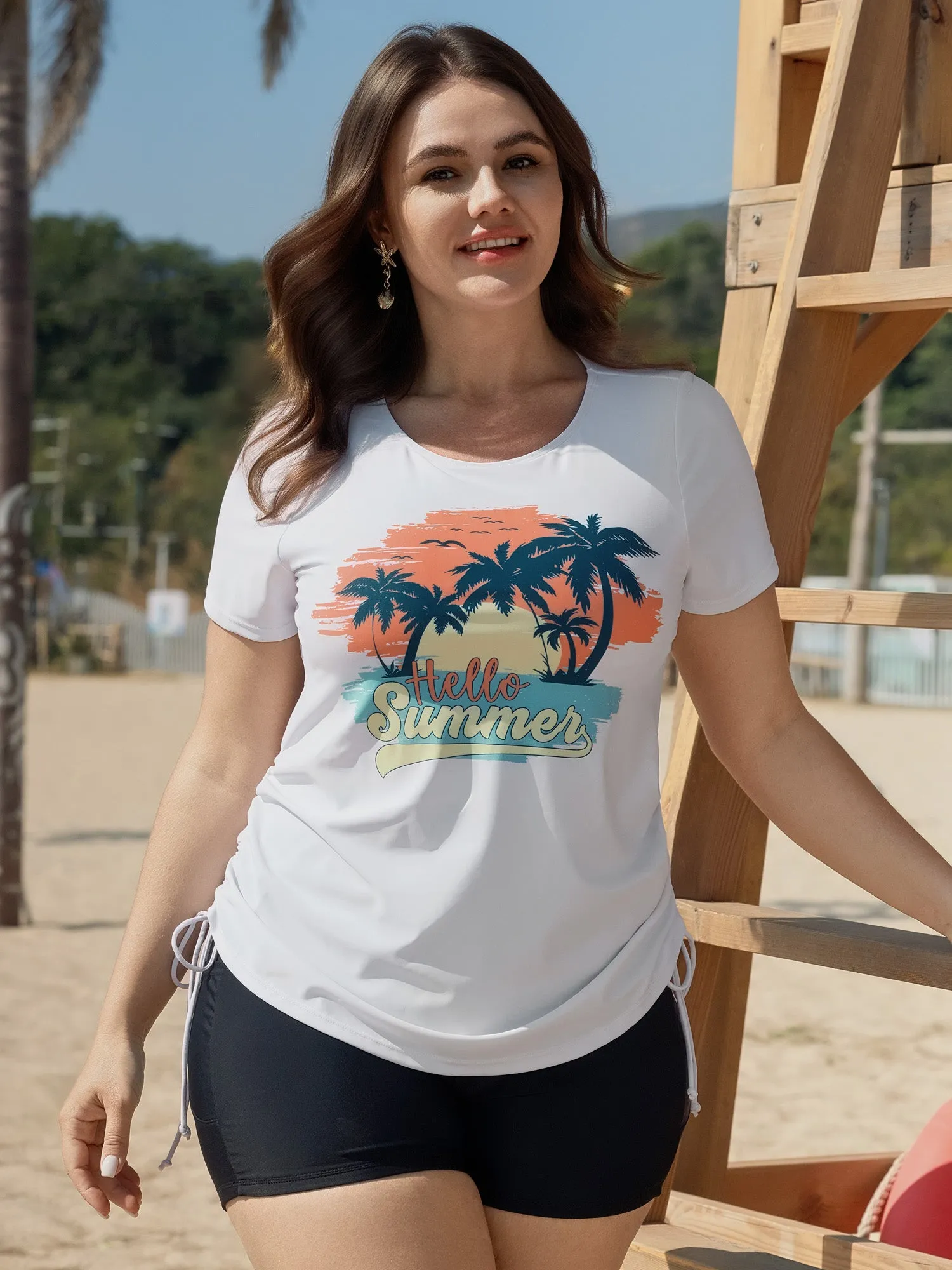 Sunkissed Pattern Side Drawstring Swim Top sold by Bloomchic