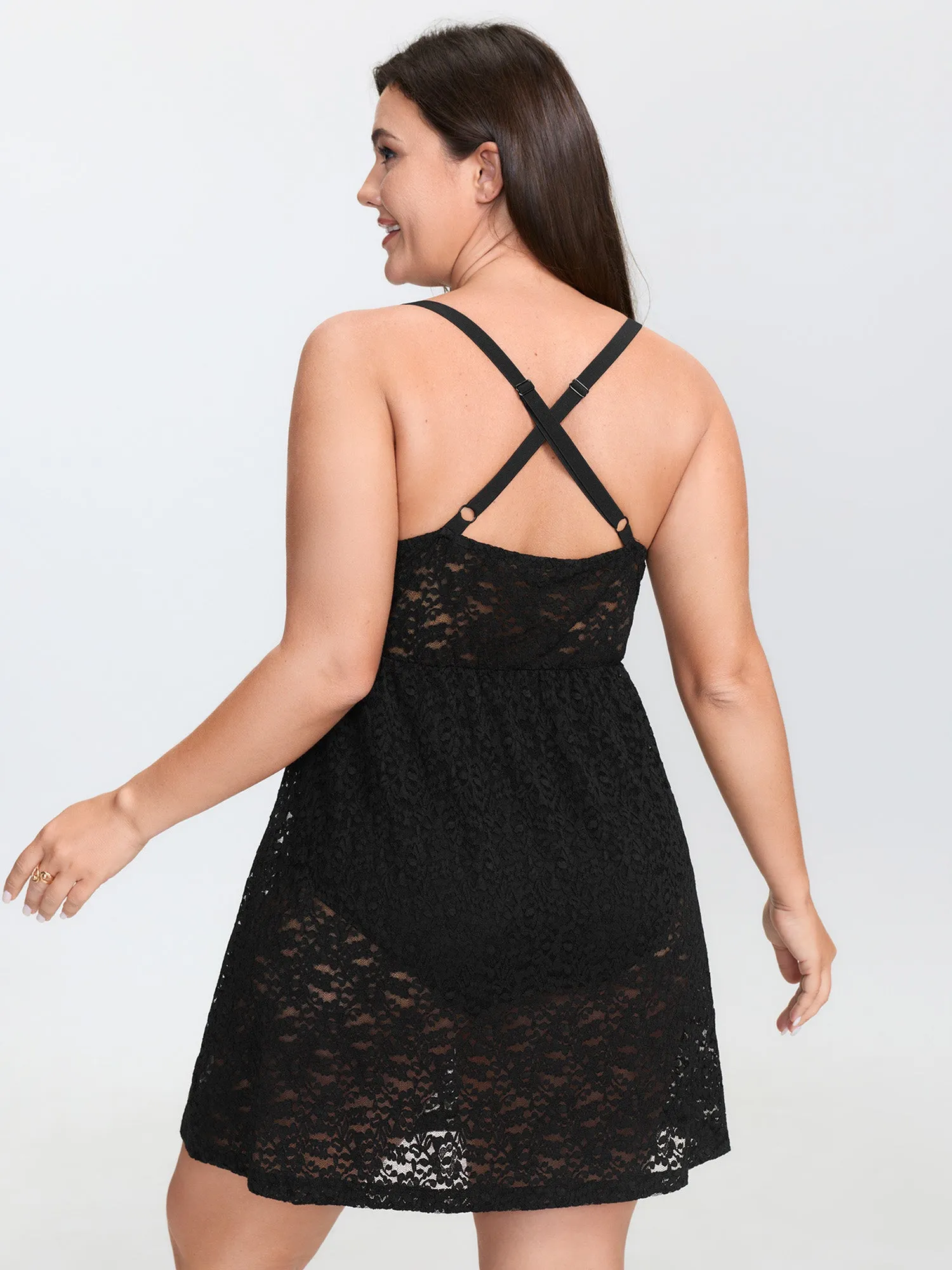 Sheer Lace Textured Crosstie Nightgown sold by Bloomchic product image thumbnail 4