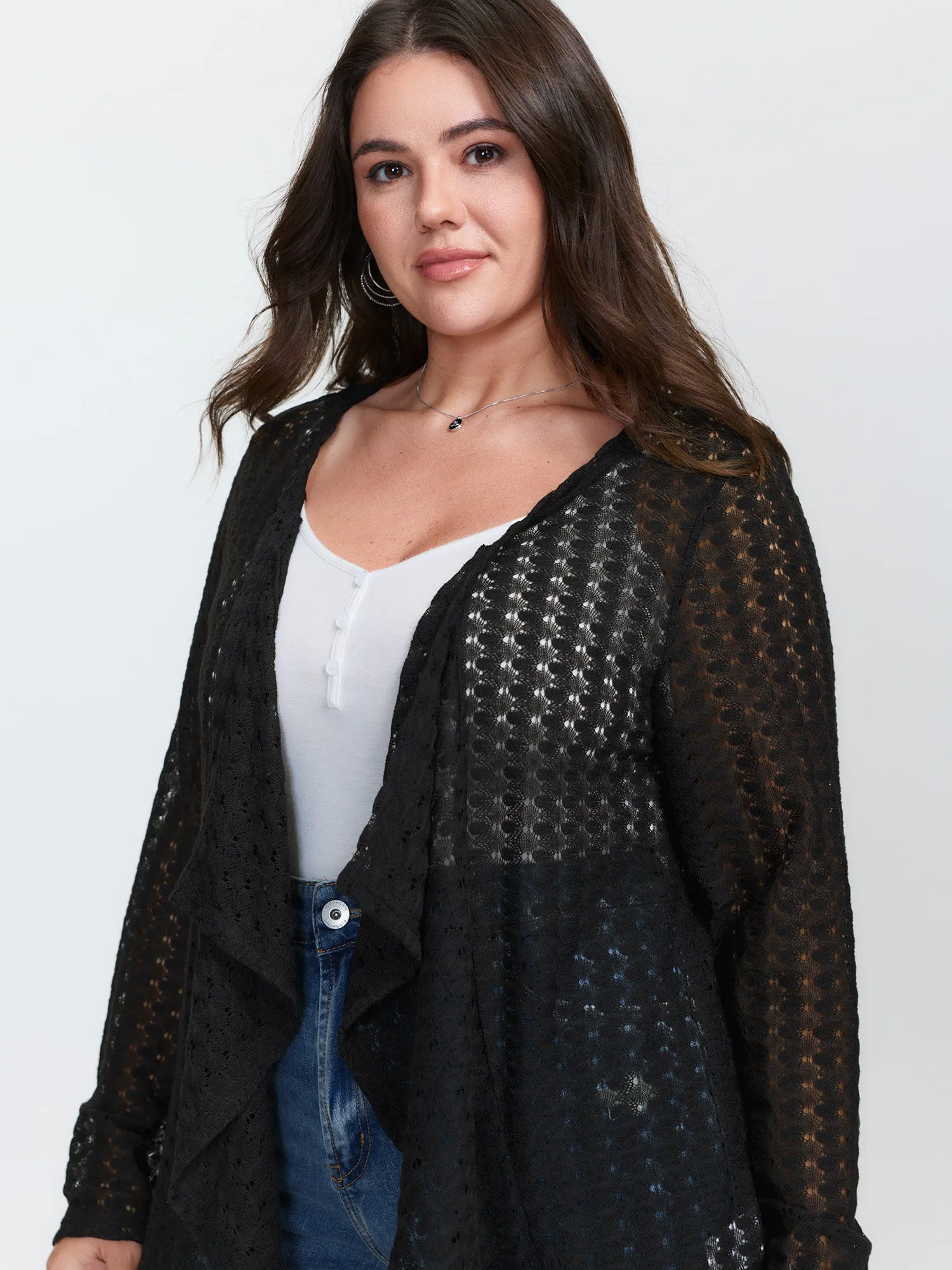 Crochet Textured Ruffled Hem Cover-Up sold by Bloomchic product image thumbnail 3