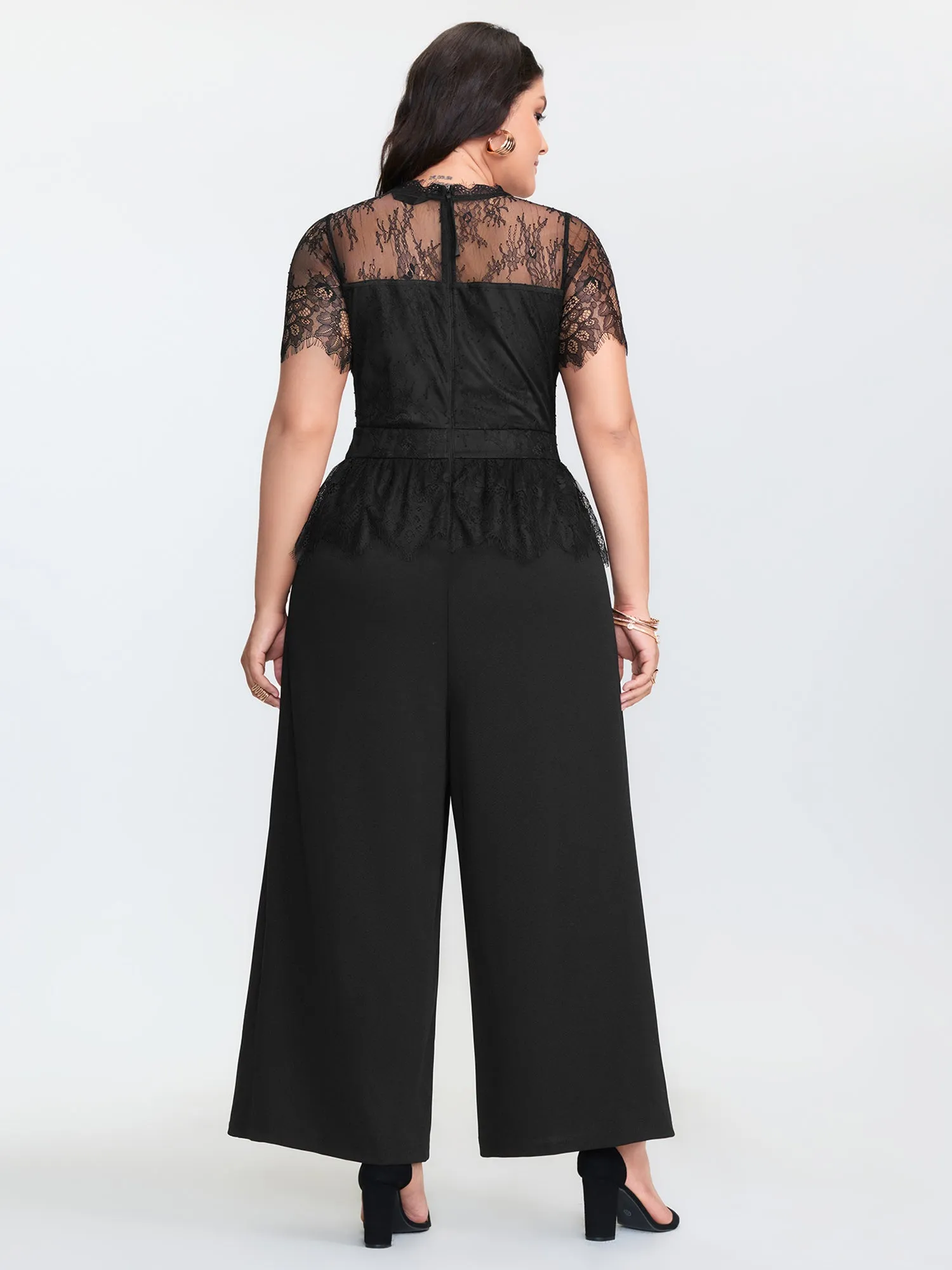 Sheer Lace Neckline Ruffled Waist Jumpsuit sold by Bloomchic product image thumbnail 4