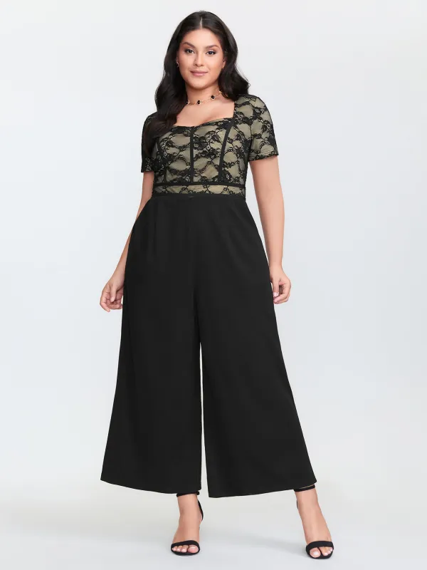 Lace Trim Stretchy Waist Pockets Jumpsuit sold by Bloomchic