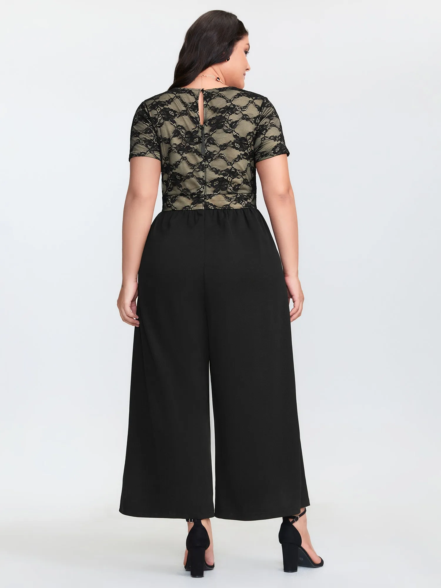 Lace Trim Stretchy Waist Pockets Jumpsuit sold by Bloomchic product image thumbnail 4