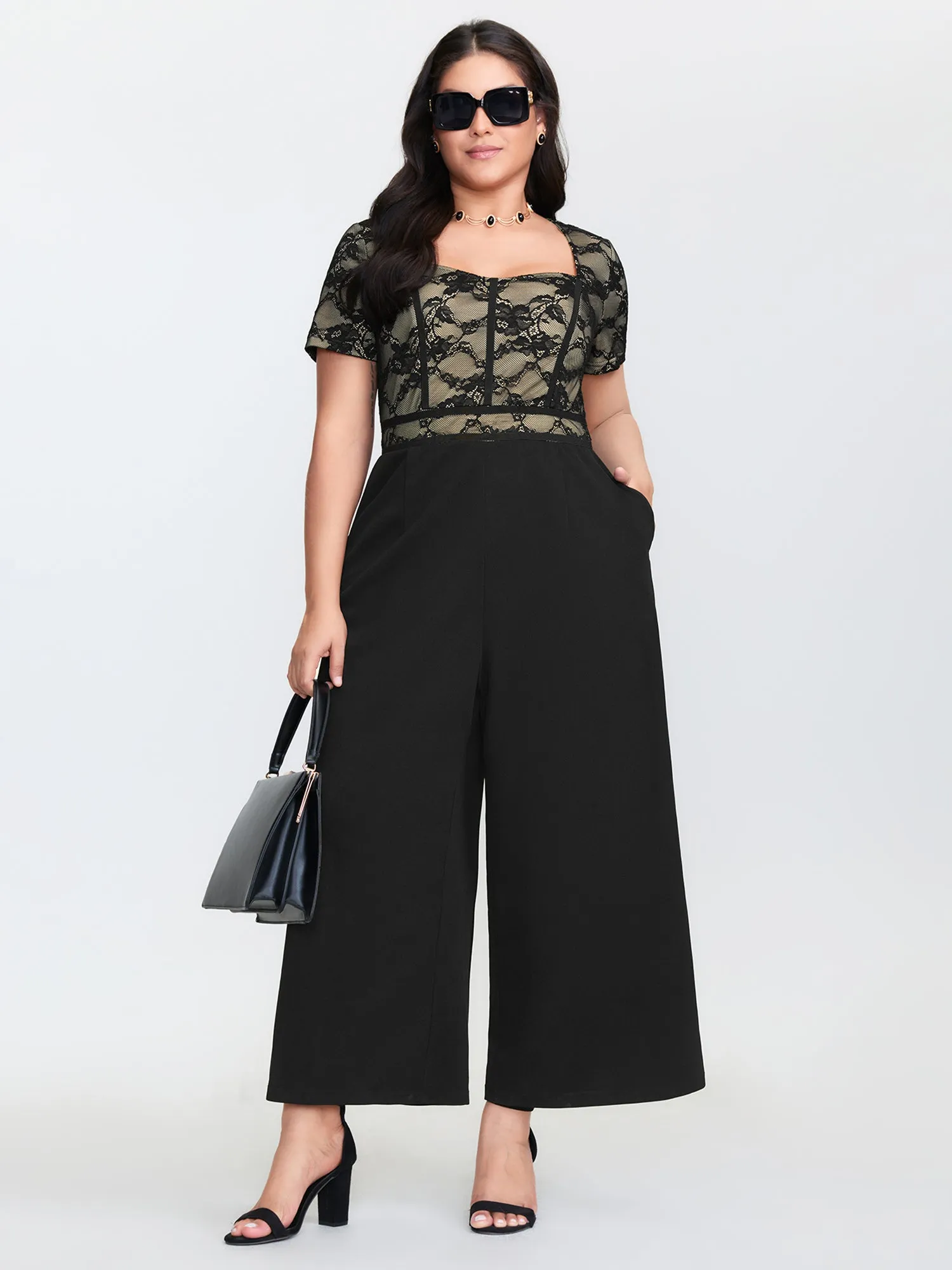 Lace Trim Stretchy Waist Pockets Jumpsuit sold by Bloomchic product image thumbnail 3