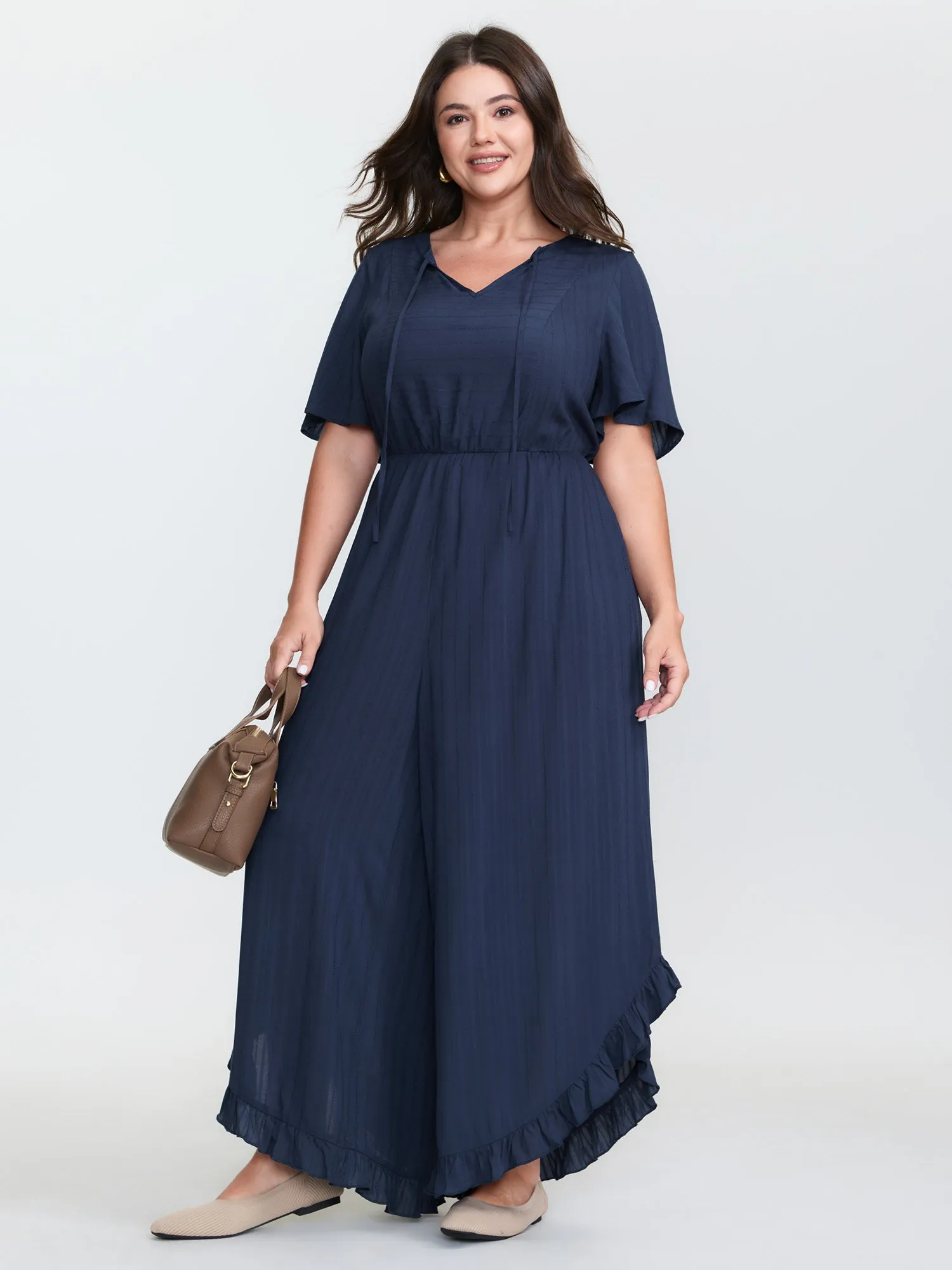 Textured Ruffled Backless Tie Jumpsuit sold by Bloomchic product image thumbnail 3