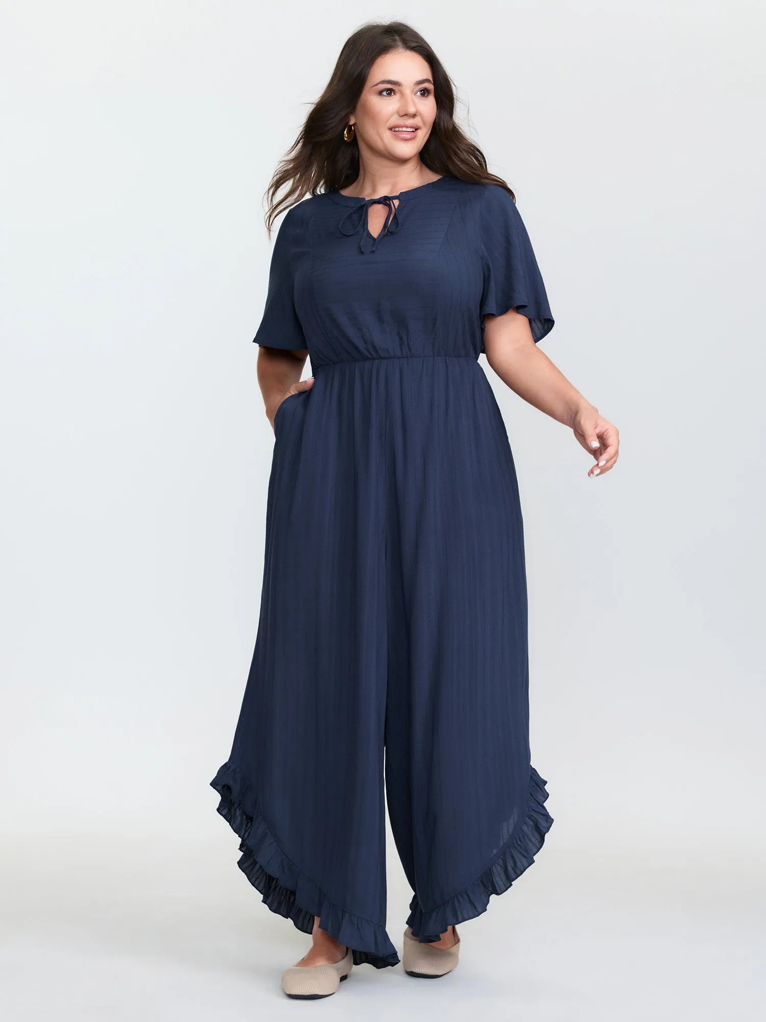 Textured Ruffled Backless Tie Jumpsuit sold by Bloomchic product image thumbnail 2