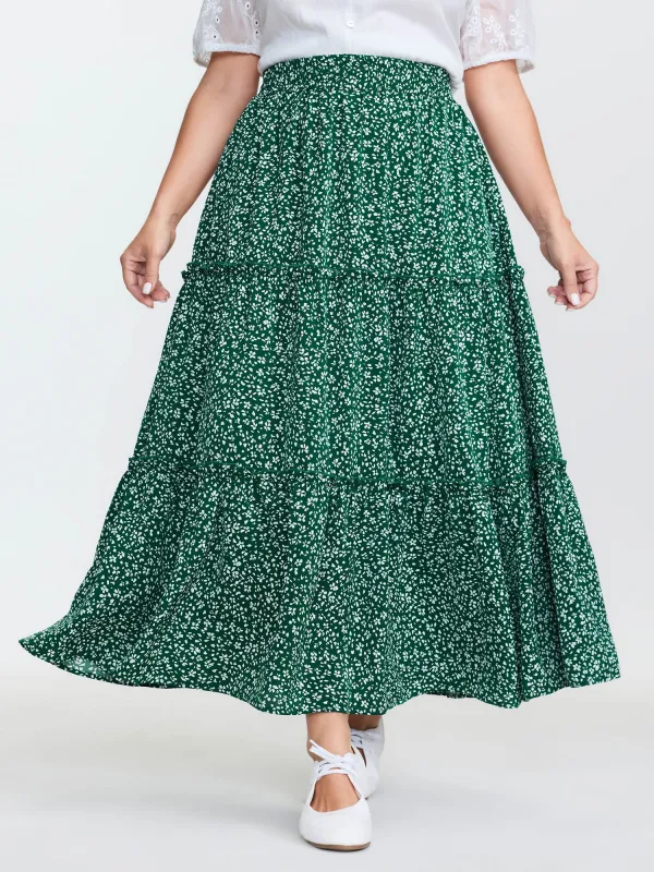 Floral Print Pockets Tiered Maxi Skirt sold by Bloomchic