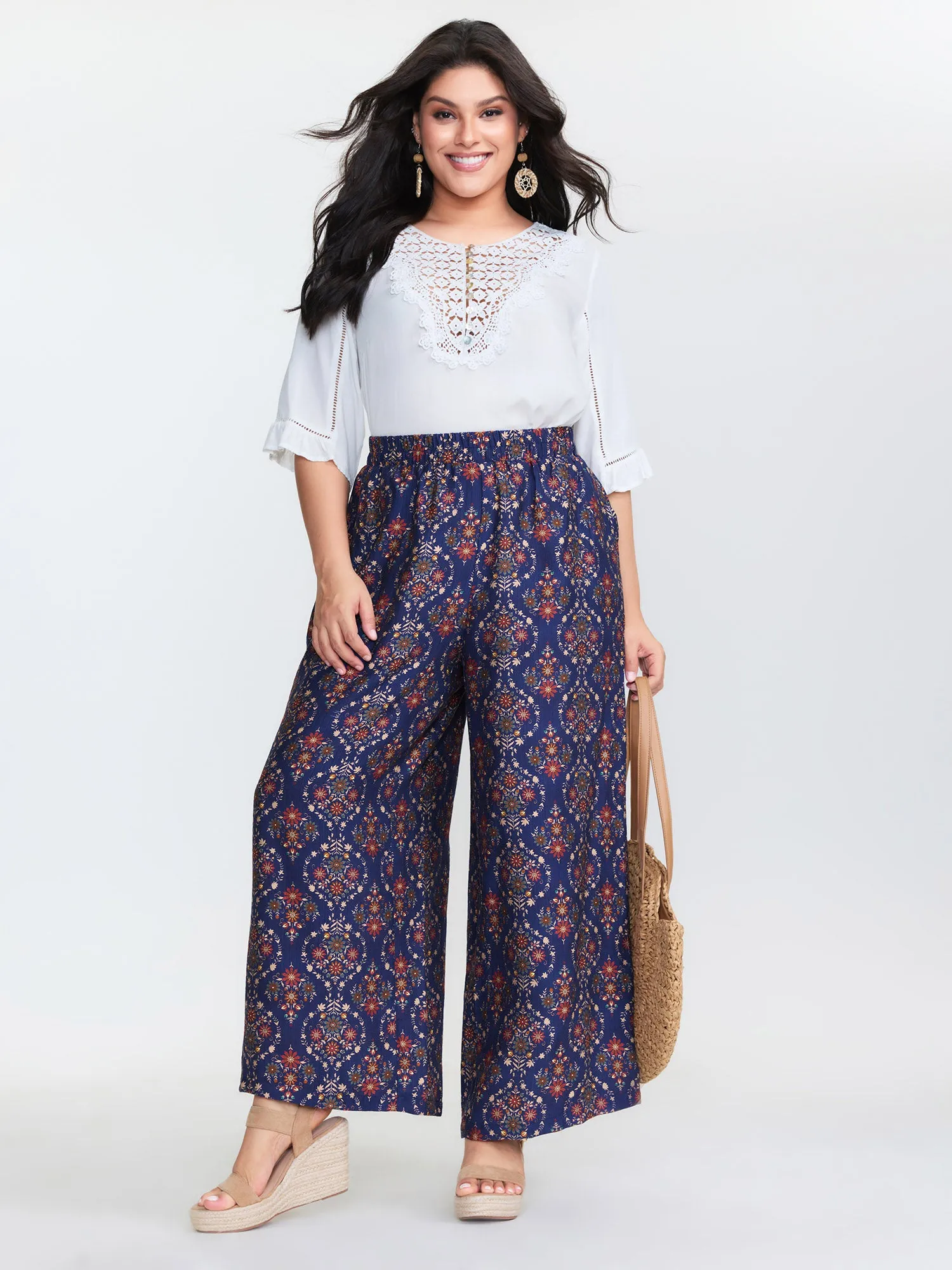 Geometric Print Wide Waistband Straight Leg Pants sold by Bloomchic product image thumbnail 2