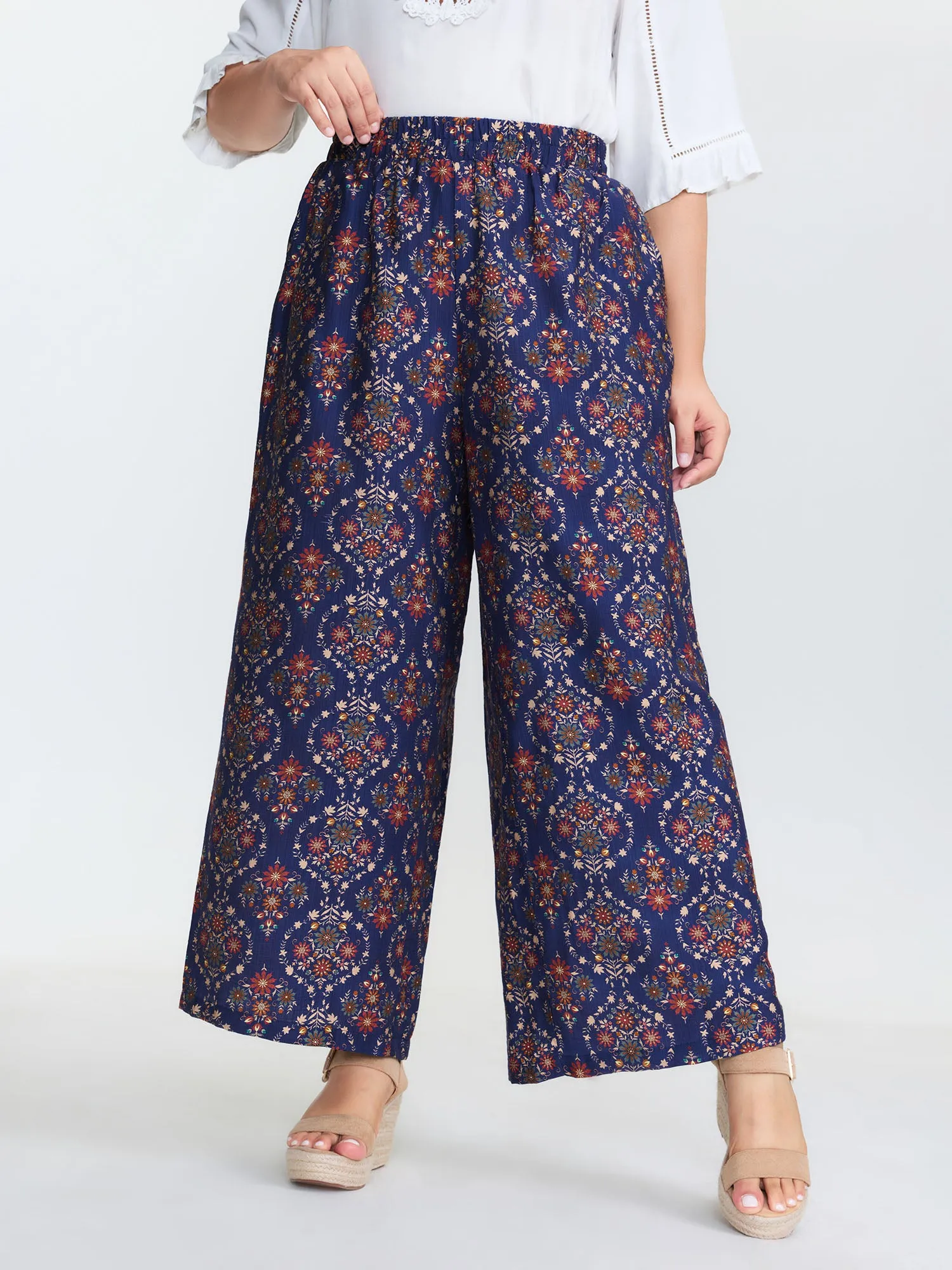 Geometric Print Wide Waistband Straight Leg Pants sold by Bloomchic