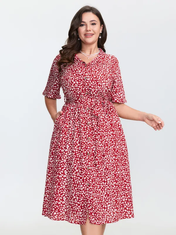 Floral Print Collar Midi Shirt Dress made by Bloomchic