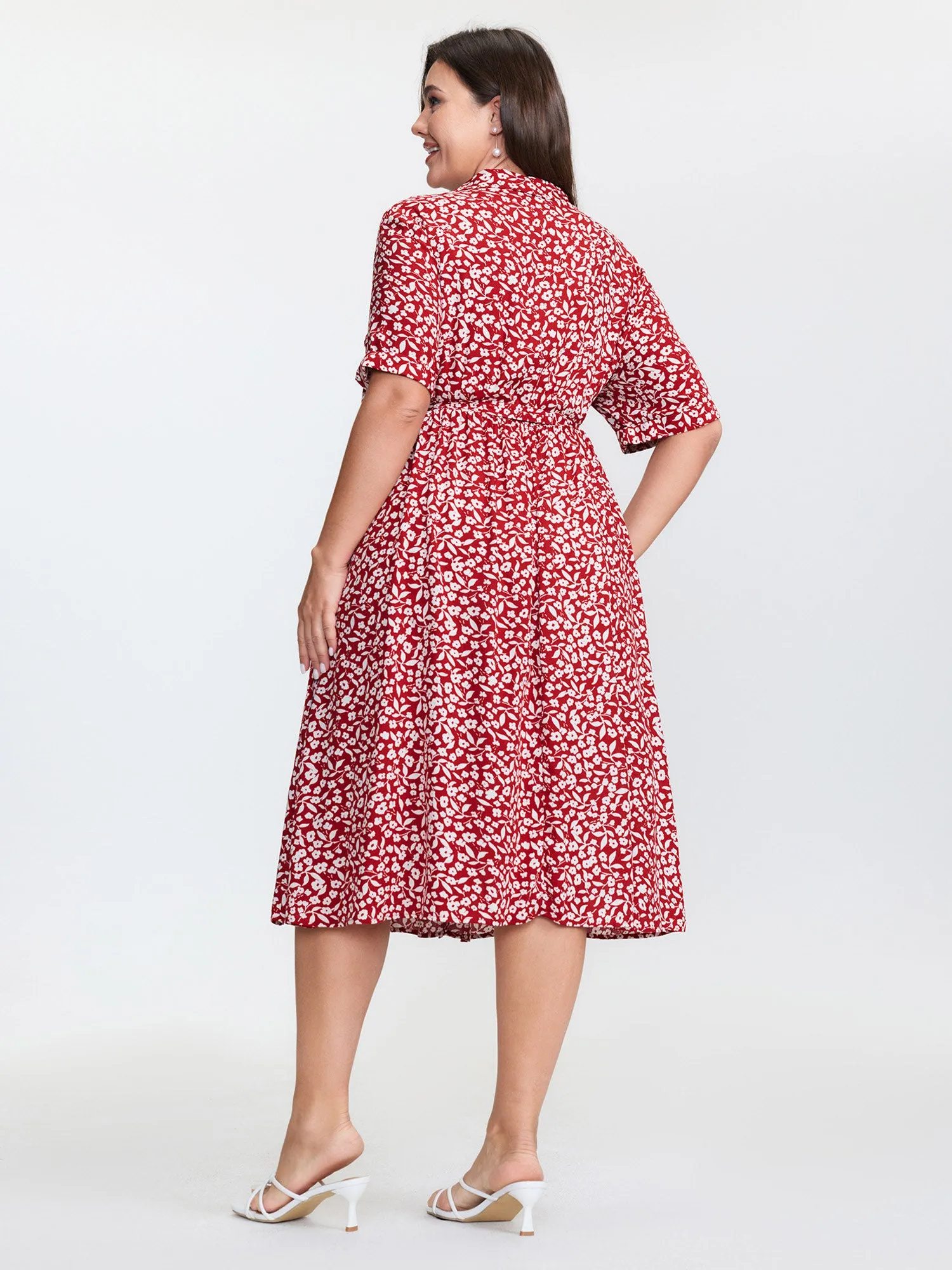 Floral Print Collar Midi Shirt Dress sold by Bloomchic product image thumbnail 4