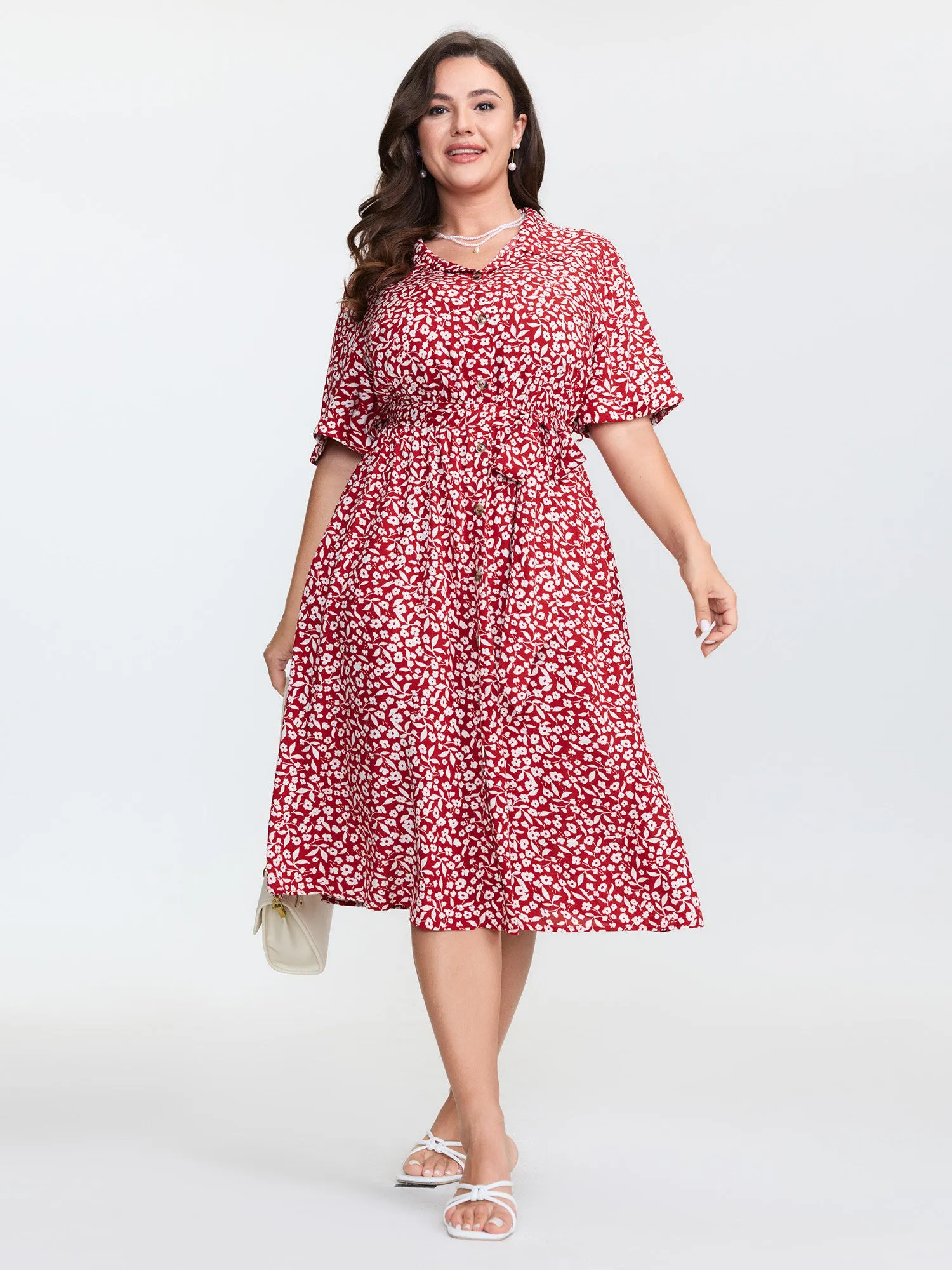 Floral Print Collar Midi Shirt Dress sold by Bloomchic product image thumbnail 3
